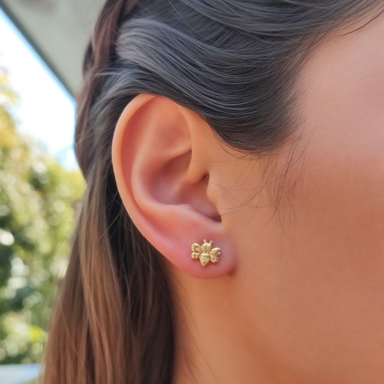 Aros Abeja Mini Enchapado Oro 18K-3