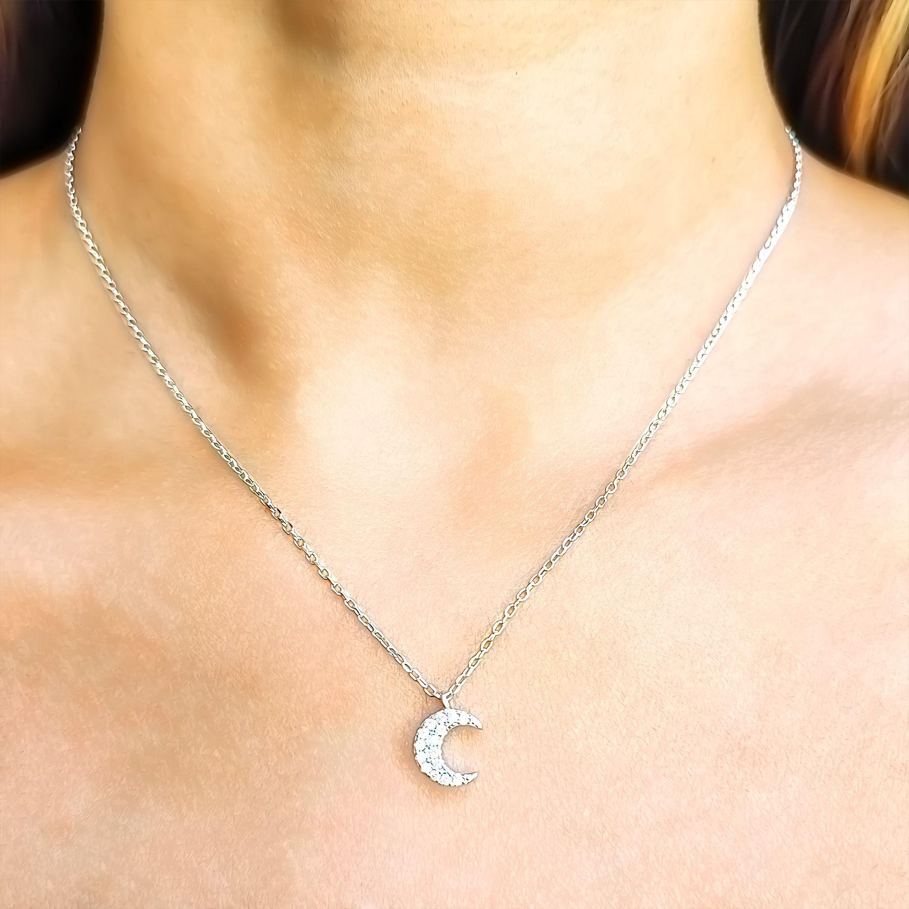 Collar Luna Circones Blancos Mini Plata Fina 925-2