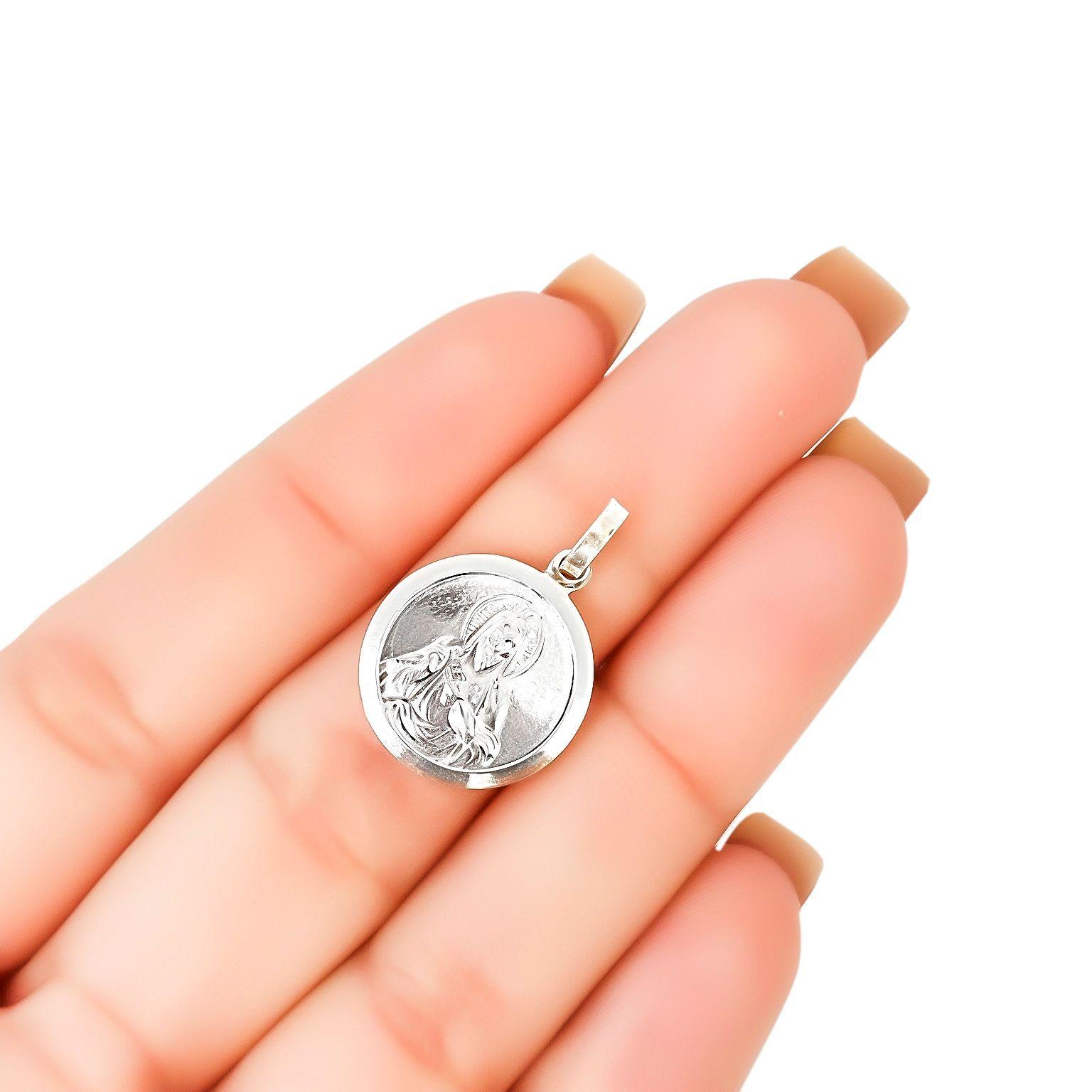 Colgante Medalla Sagrado Corazón 16mm Plata Fina 925-3