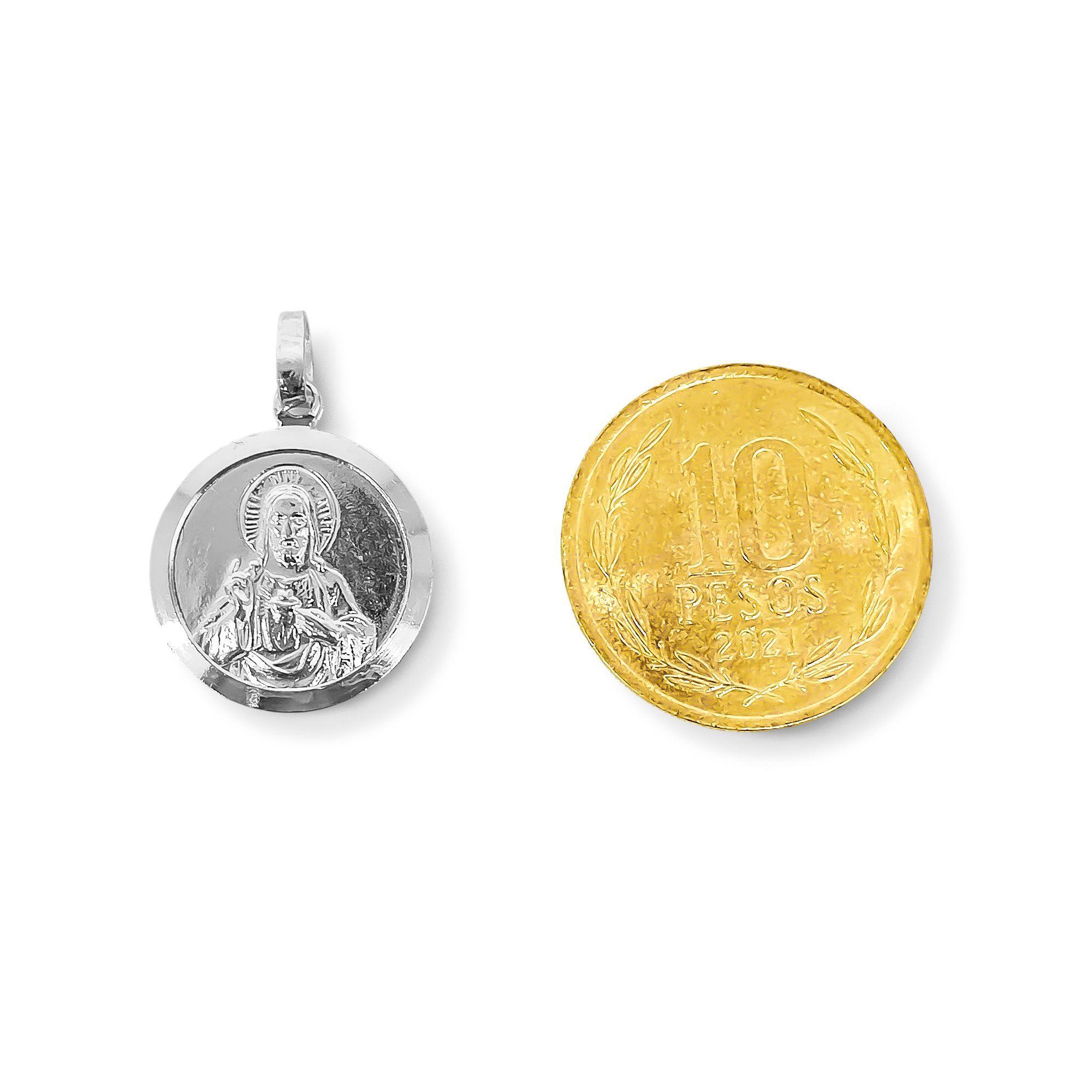 Colgante Medalla Sagrado Corazón 16mm Plata Fina 925-4