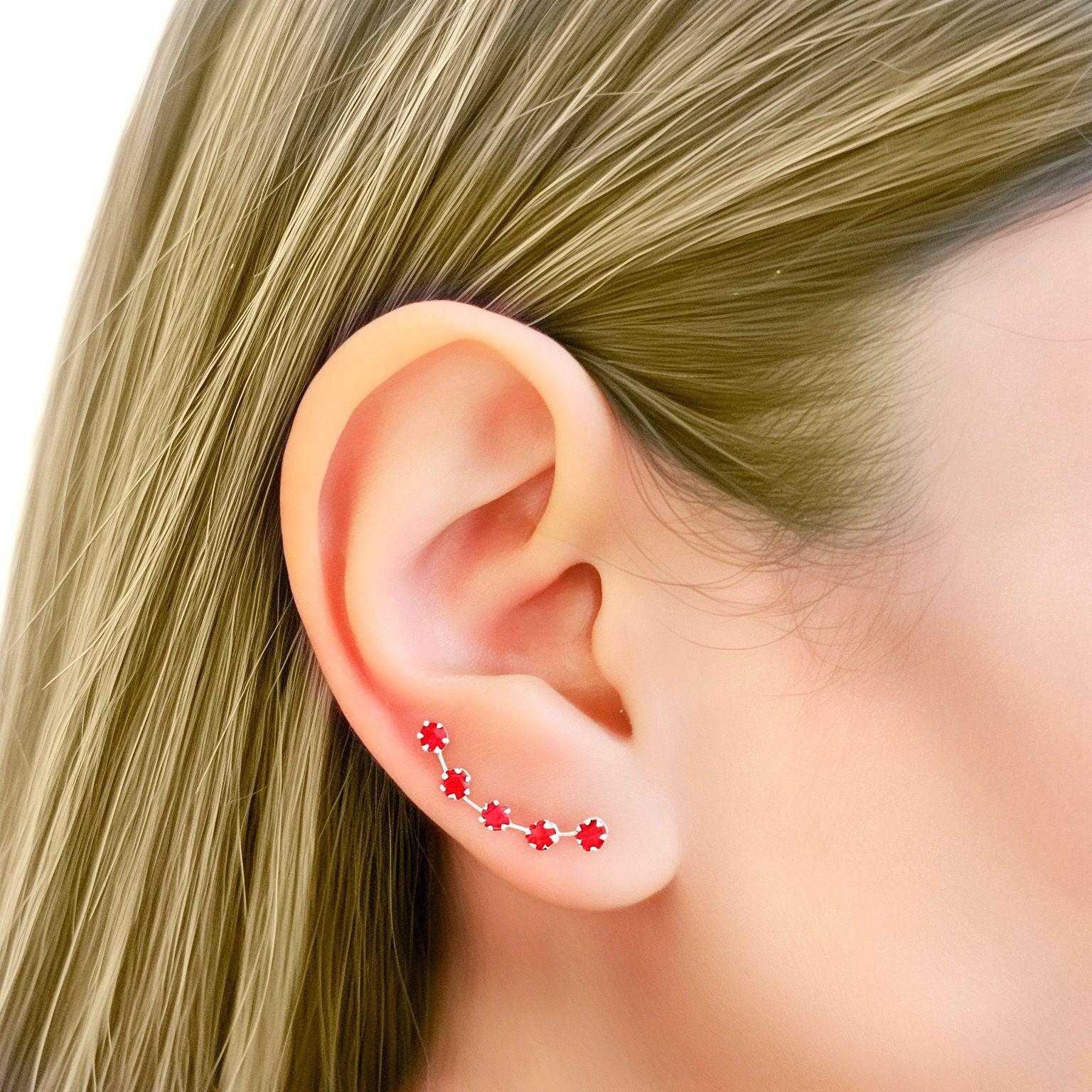 Aros Trepadores 5 Strass Rojo Plata Fina 925-2
