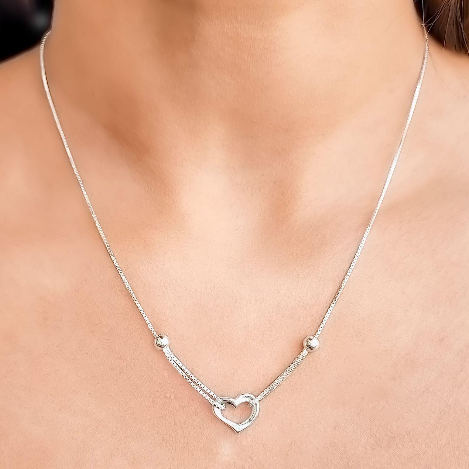 Collar Corazón Bolitas 45cm Plata Fina 925-2