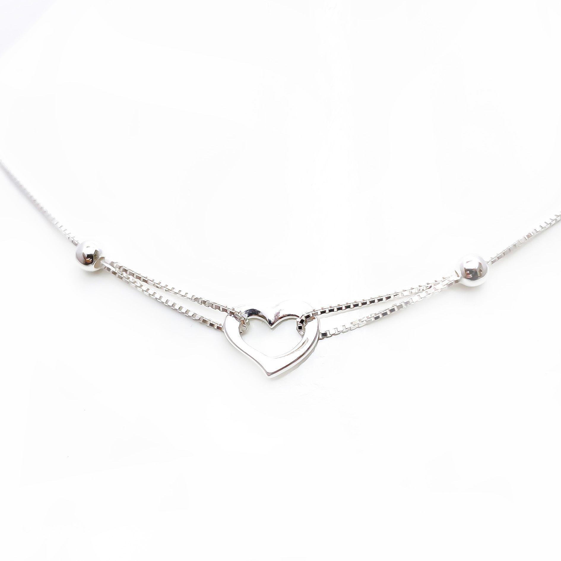 Collar Corazón Bolitas 45cm Plata Fina 925-3