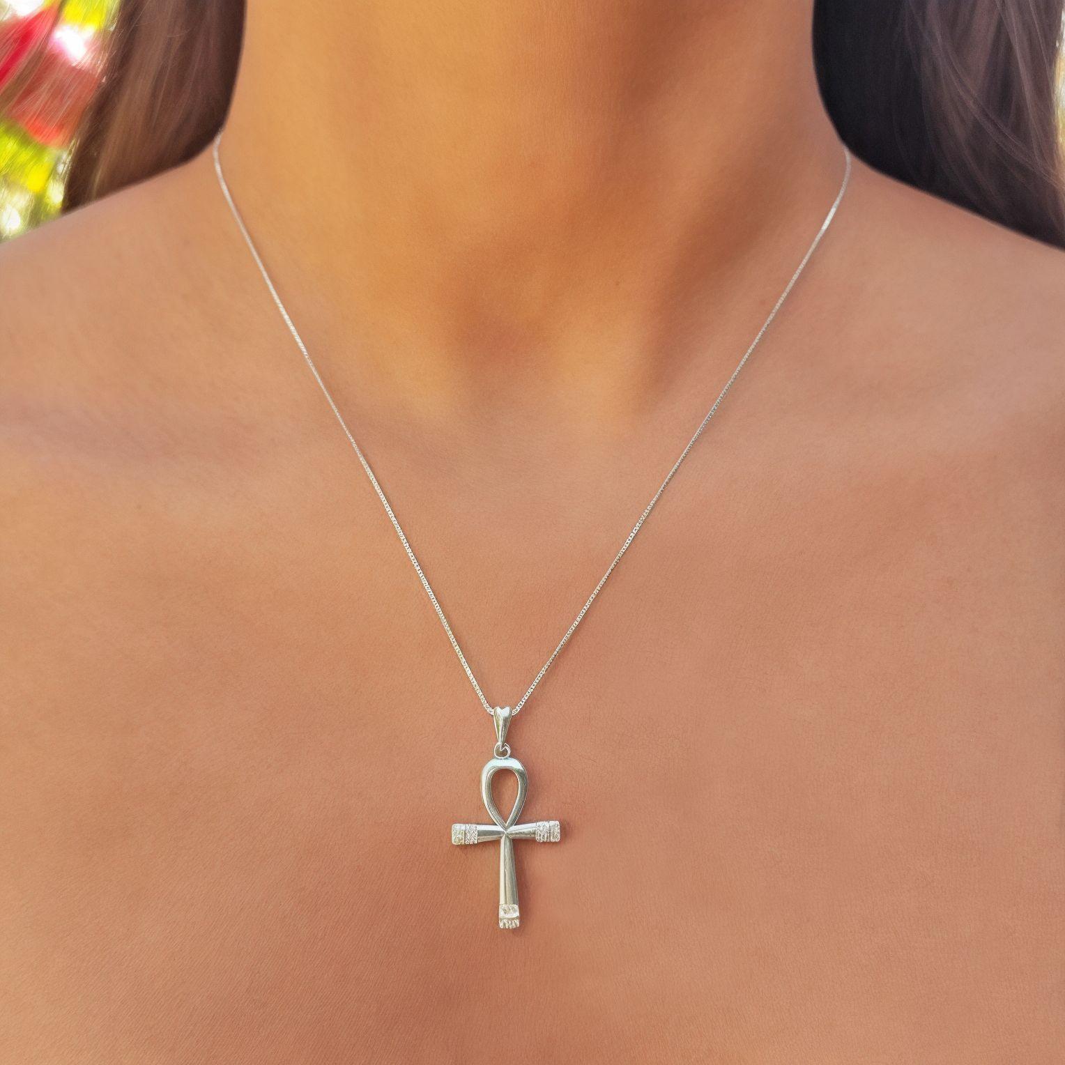 Collar Cruz Ankh Circón Grande Plata Fina 925-2