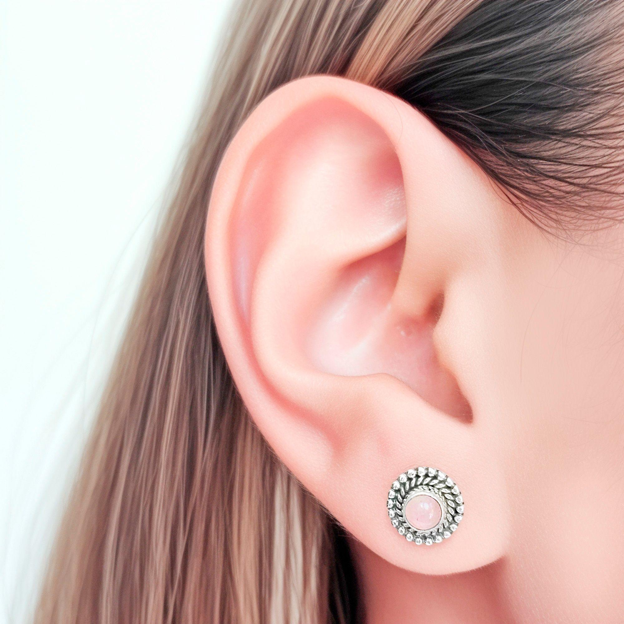 Aros Kiara Cuarzo Rosa Plata Fina 925-2