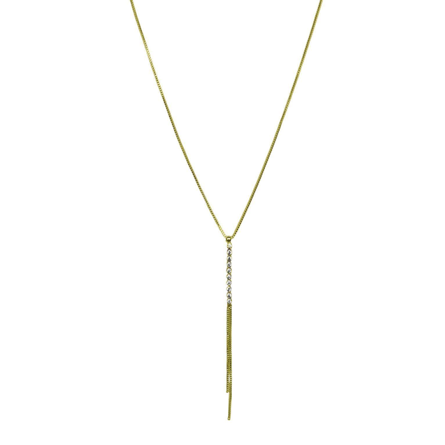 Collar Corbatero Barra Circón Blanco Colgante Enchapado Oro 18K-4