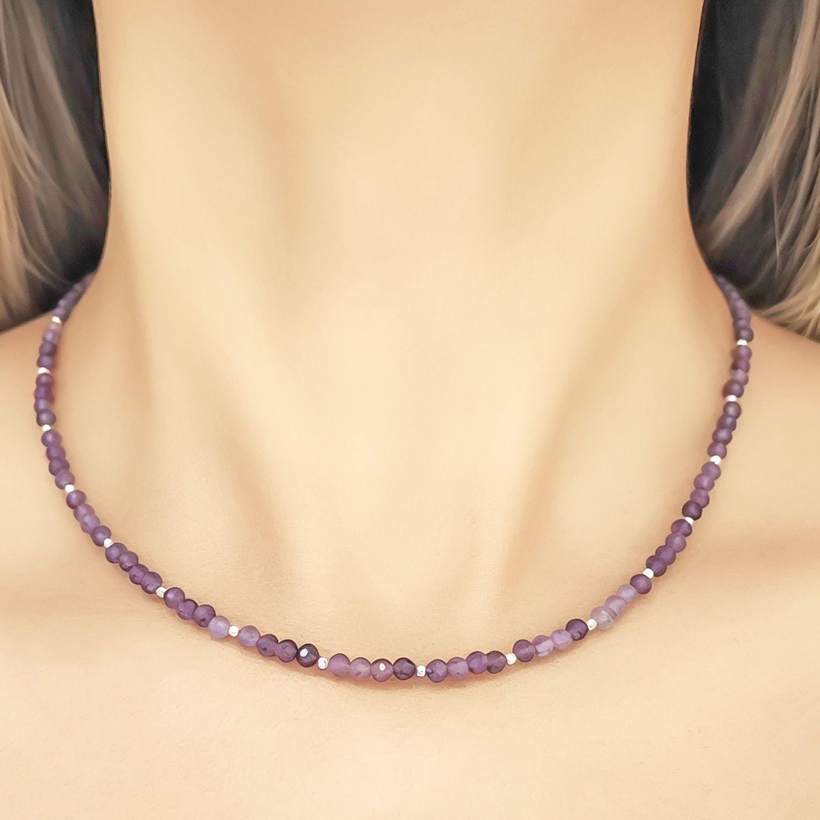Collar Amatista Facetada 4mm Plata Fina 925-2