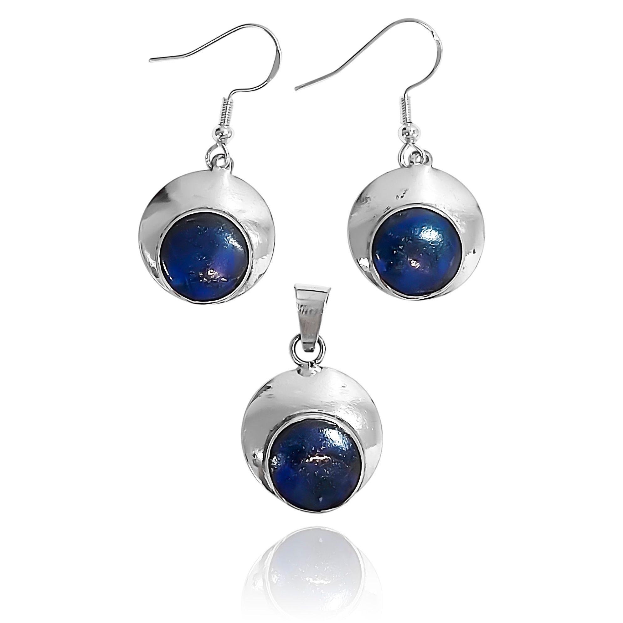Set Lapislázuli Aros Colgante Redondo Cóncavo Plata Fina 950-2