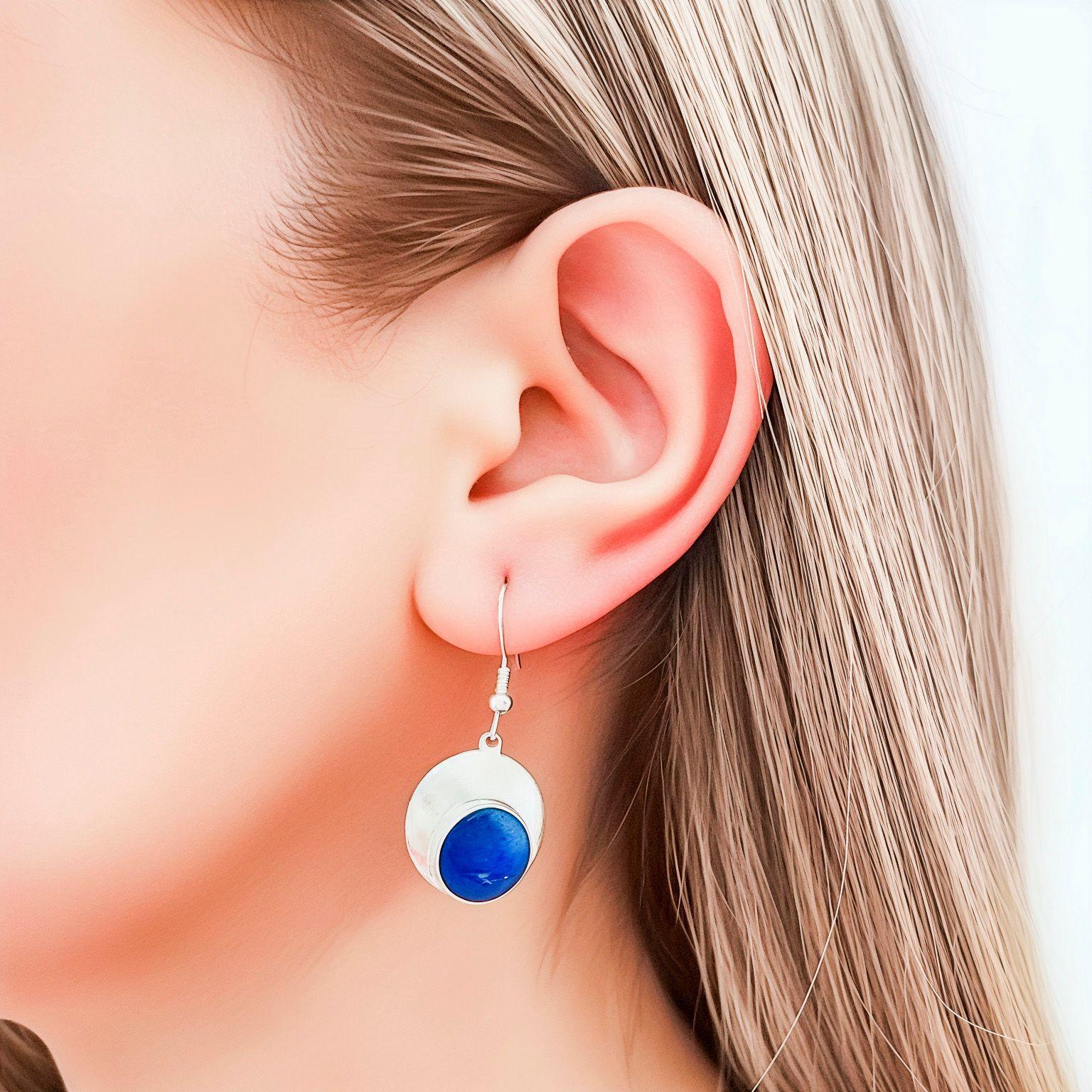 Set Lapislázuli Aros Colgante Redondo Cóncavo Plata Fina 950-3