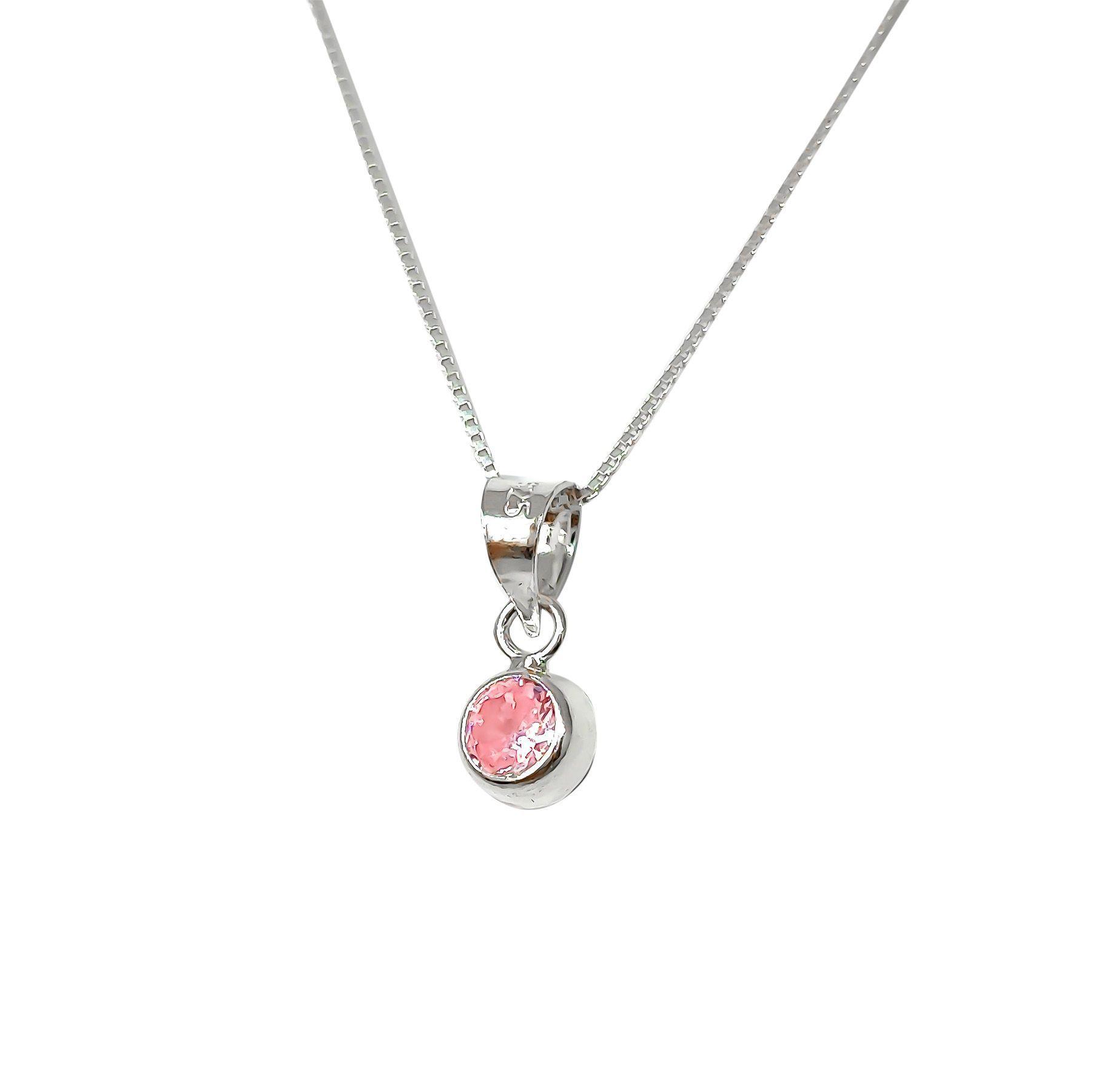 Collar Punto De Luz Circón Rosado Plata Fina 925-0