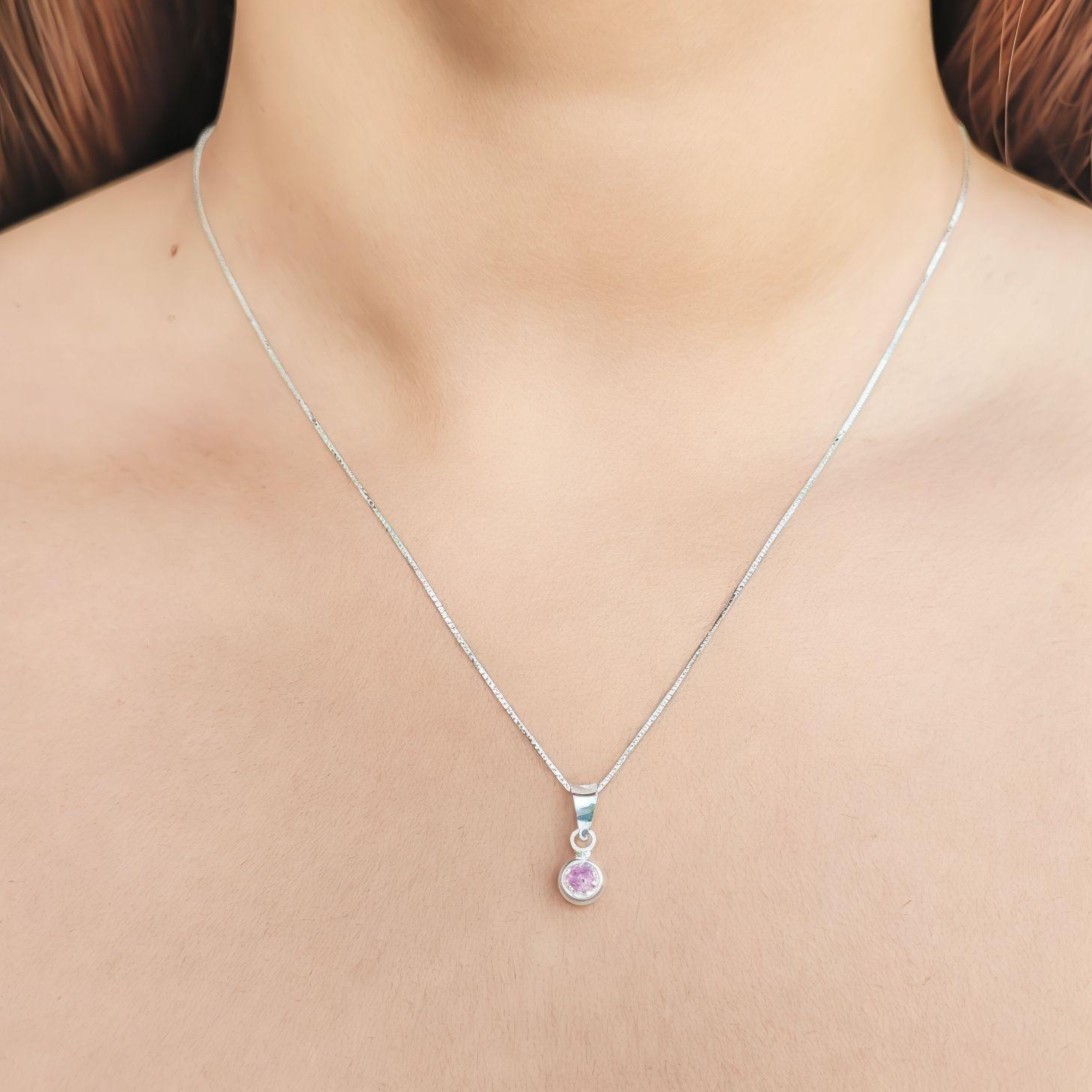 Collar Punto De Luz Circón Rosado Plata Fina 925-1