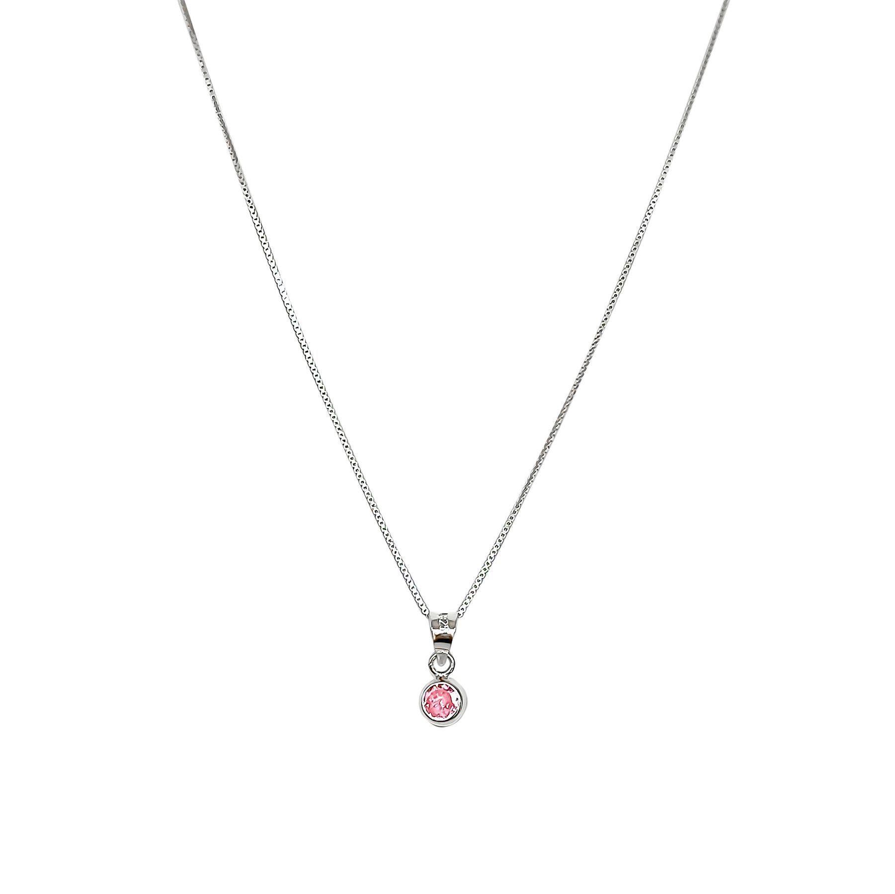 Collar Punto De Luz Circón Rosado Plata Fina 925-2