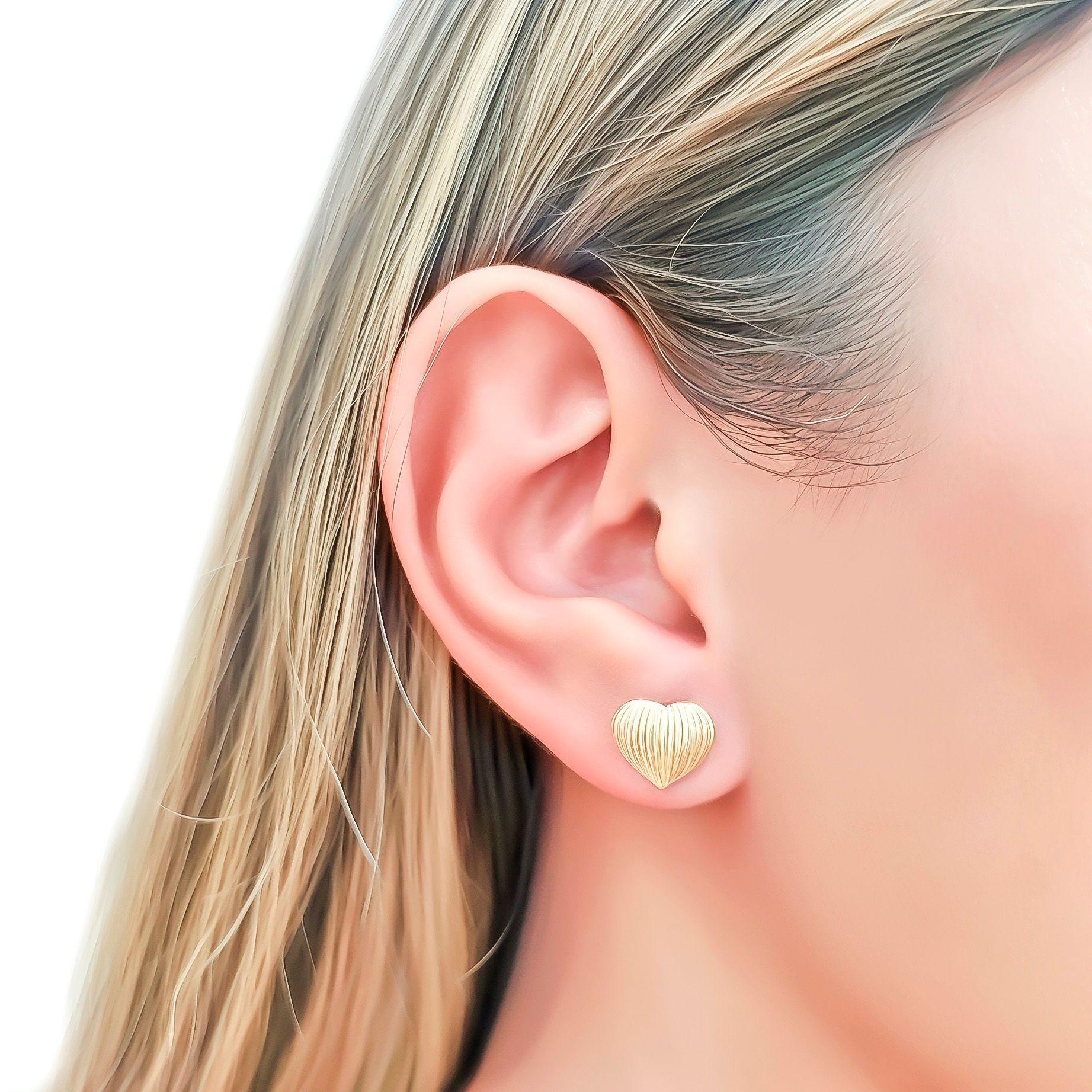 Aros Corazón Estriado 11mm Enchapado Oro 18K-2