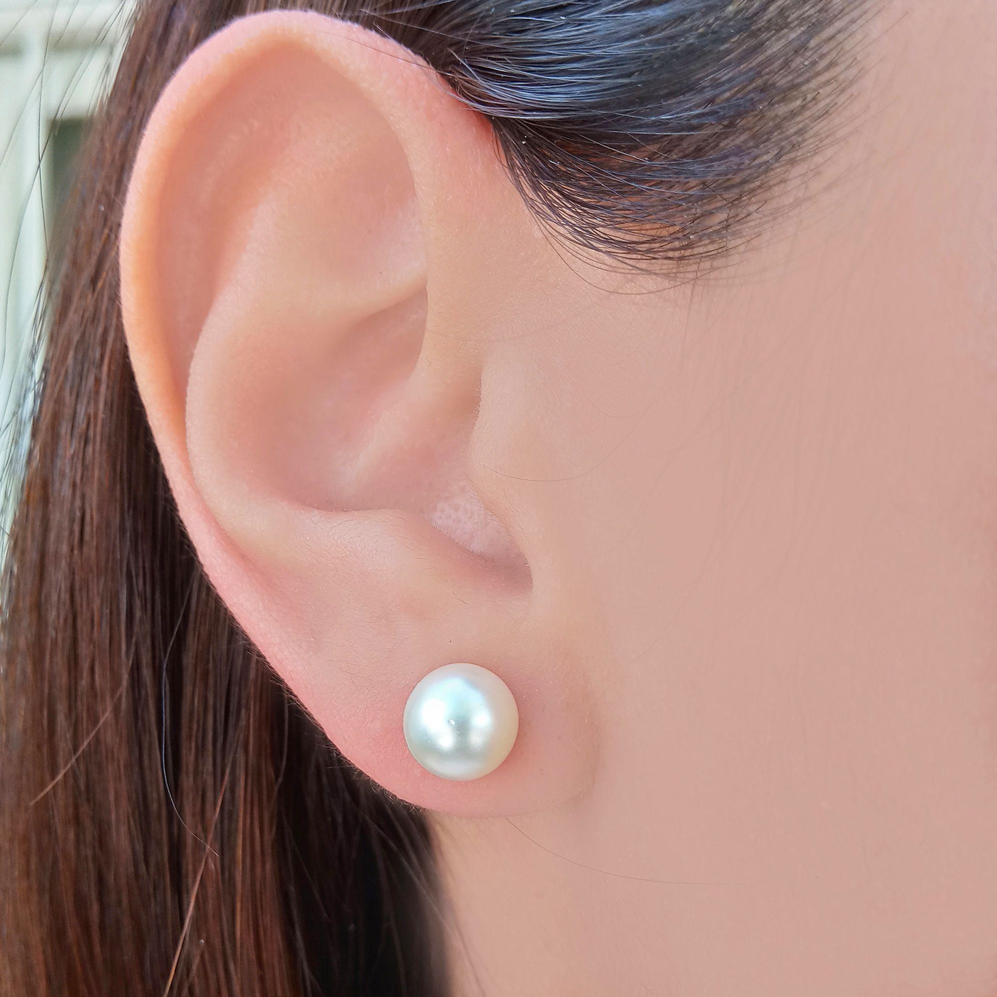 Aros Perla Sintética 8mm Enchapado Oro 18K-3
