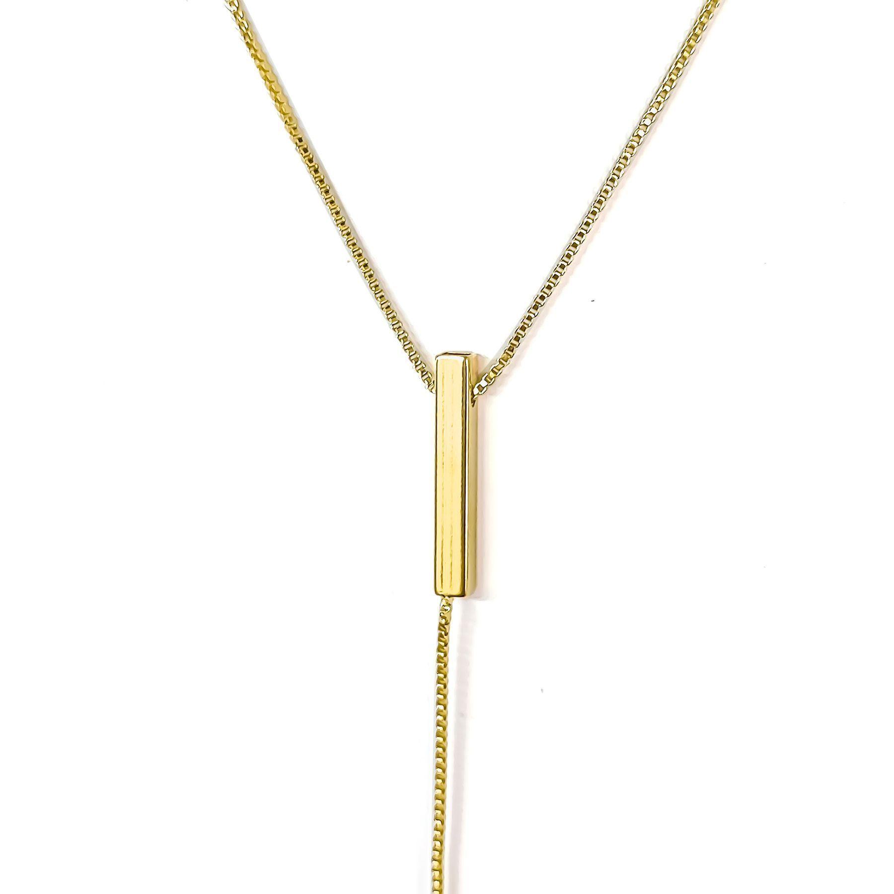 Collar Péndulo Tubo Cuadrado Enchapado Oro 18K-2