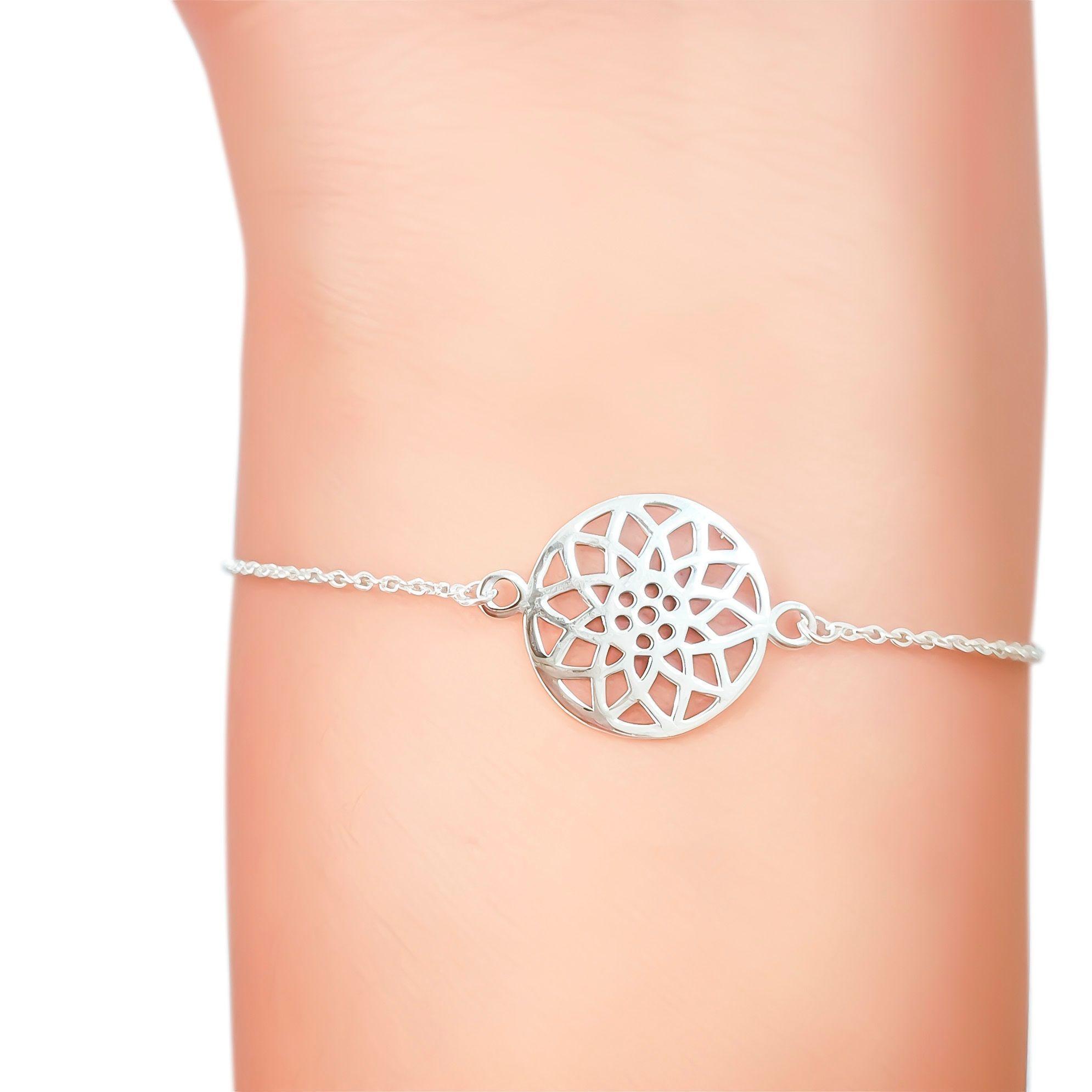 Pulsera Flor Mandala Plata Fina 925-2