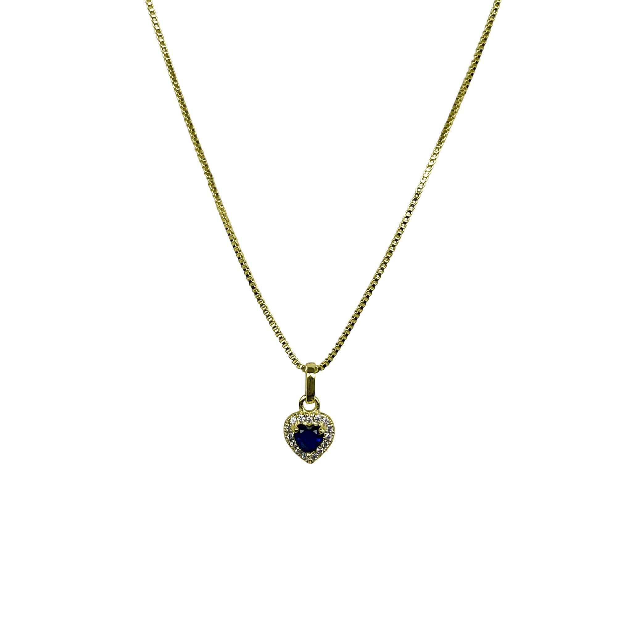 Collar Circón Corazón Azul Lady Enchapado Oro 18K-3