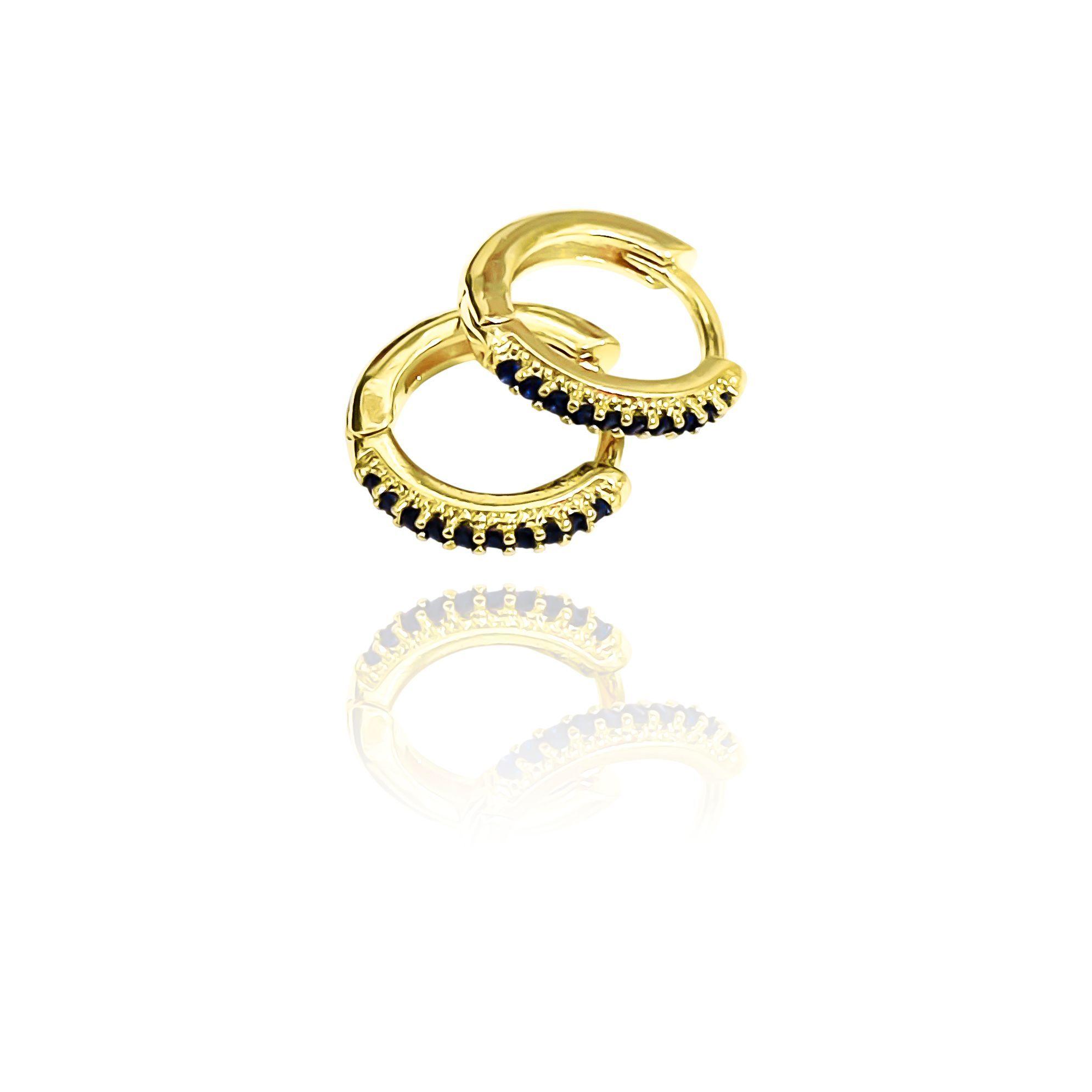 Aros Argolla Cintillo Circón Azul Mini 12mm Enchapado Oro 18K-2