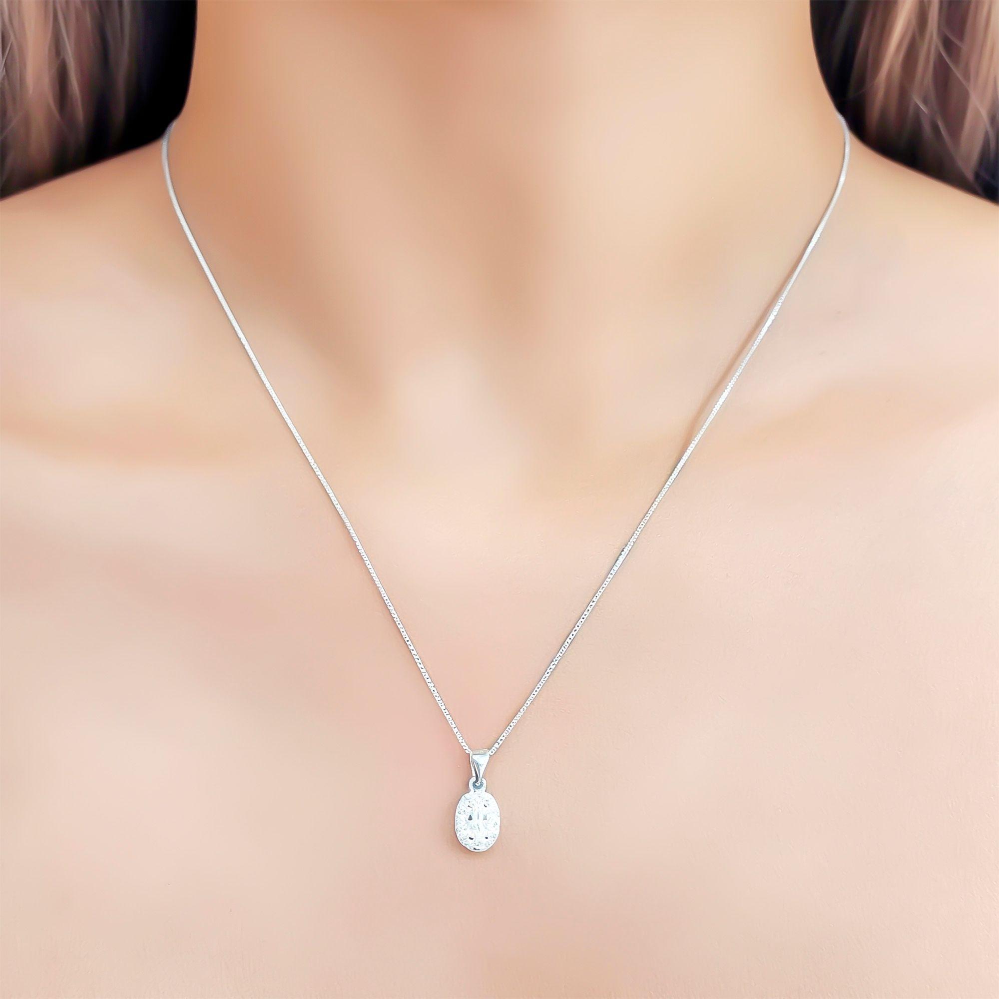 Collar Roseta Oval Circón Blanco Plata Fina 925-2