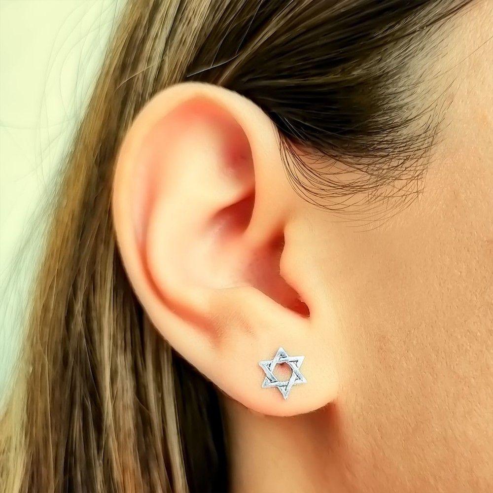 Aros Estrella De David 8mm Plata Fina 925 Envejecida-3