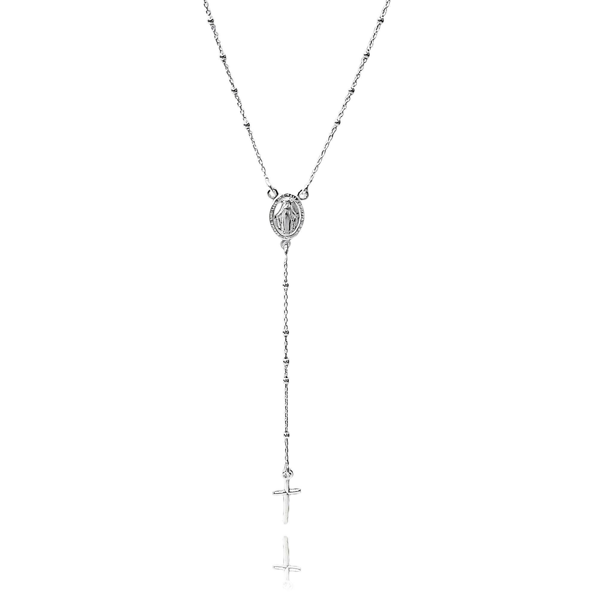 Collar Rosario Virgen De Los Rayos Cadena Limada Plata Fina 925-0