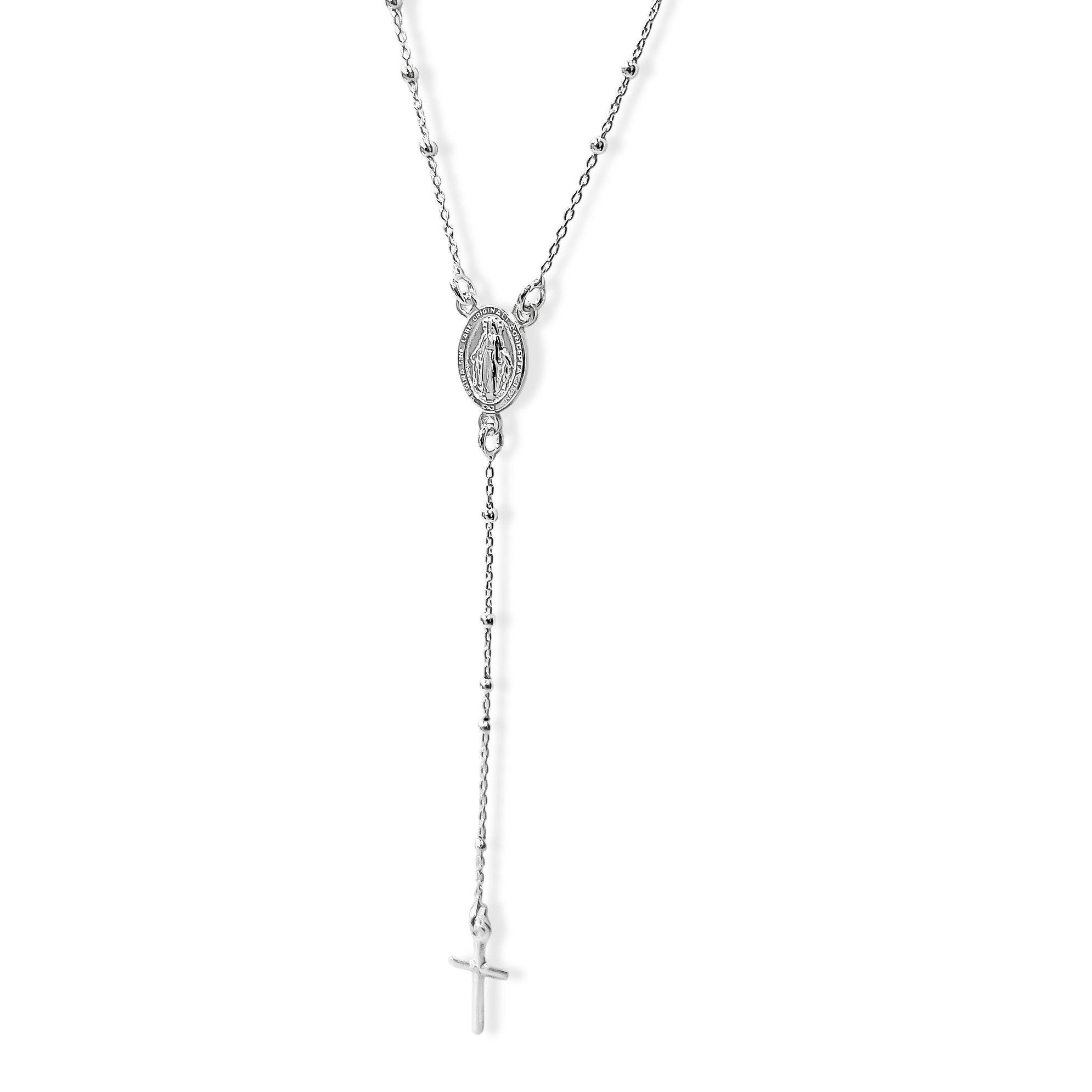 Collar Rosario Virgen De Los Rayos Cadena Limada Plata Fina 925-1