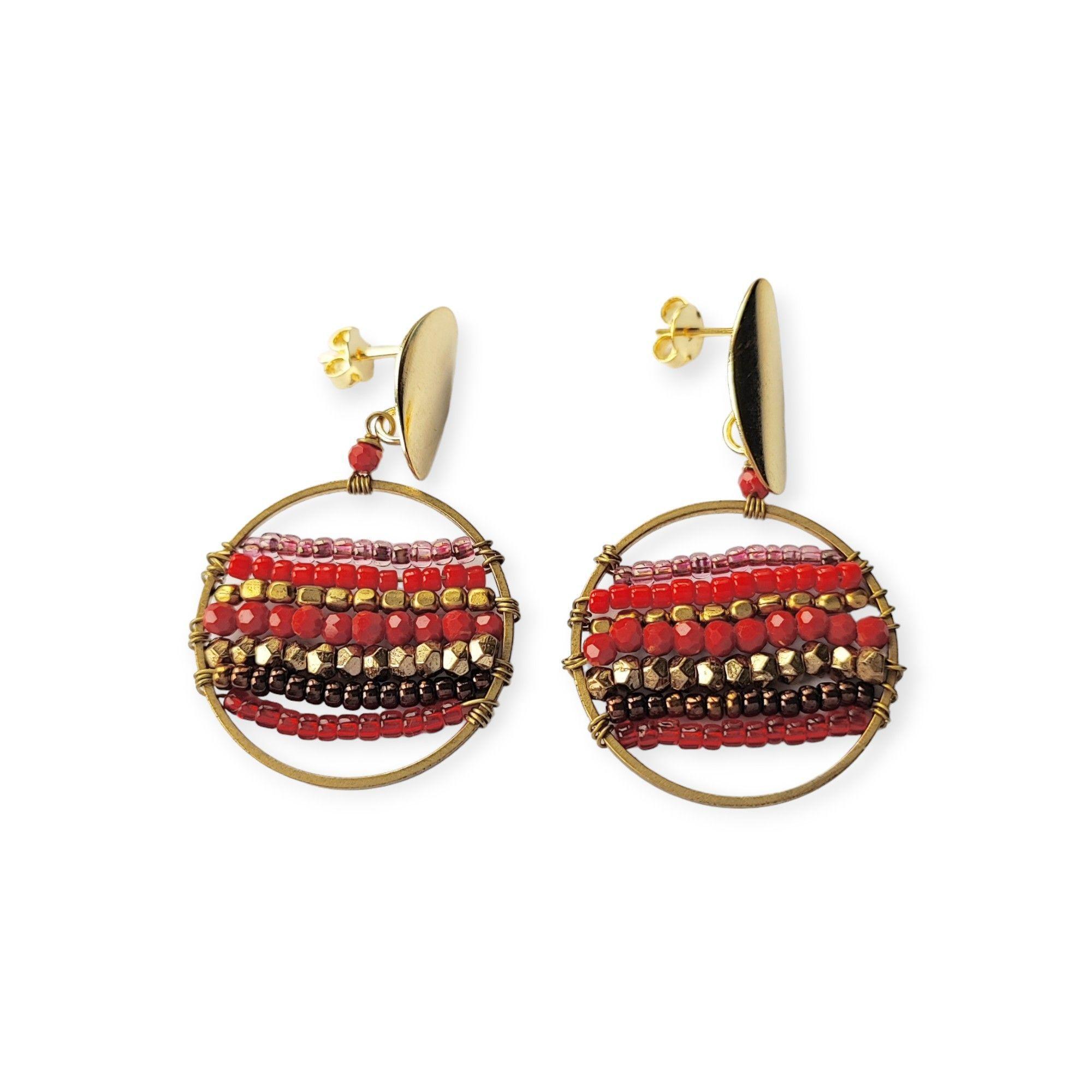 Aros Mostacilla Cristal Alambre Bronce Tope Enchapado Oro 18K-2