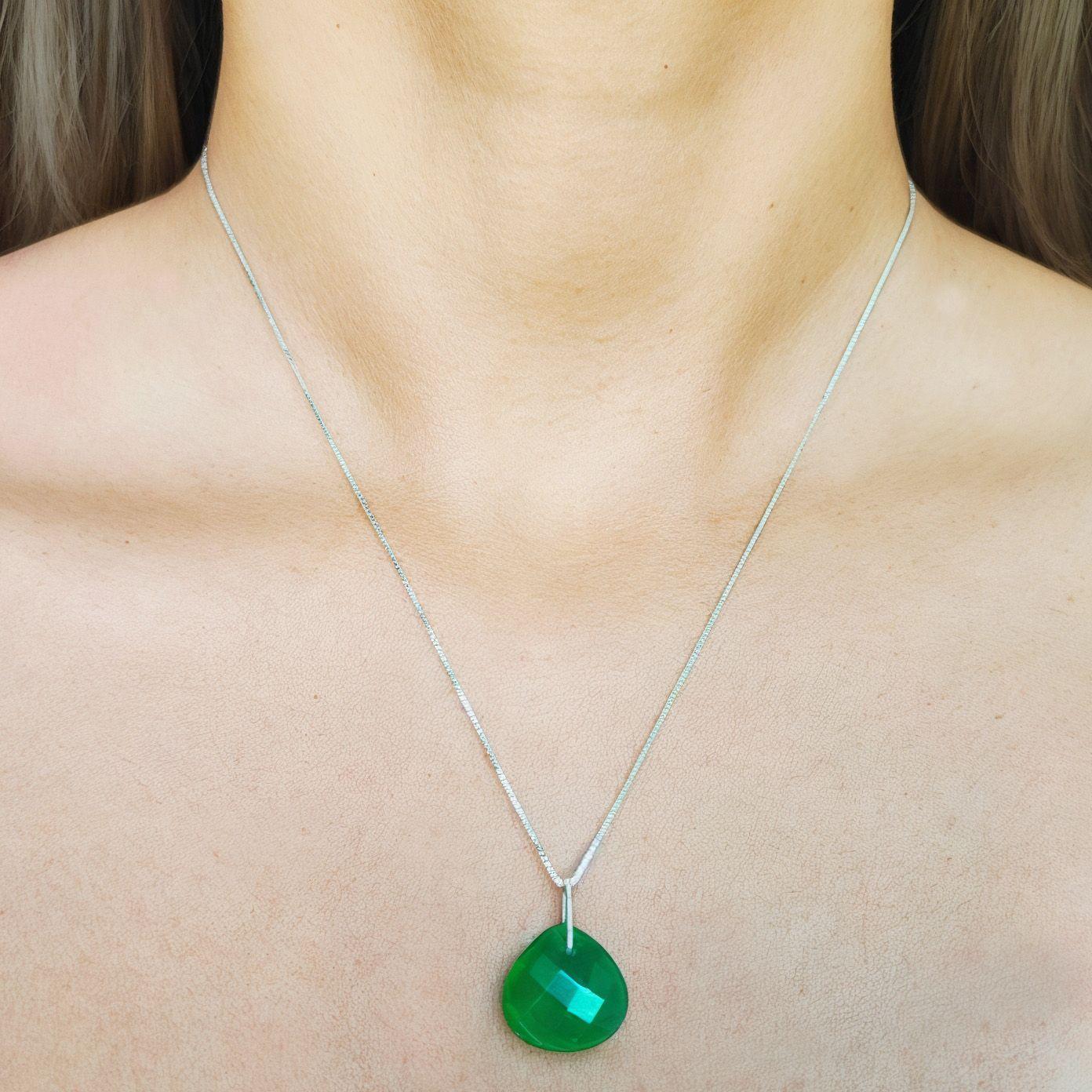 Collar Gota Ónix Verde Facetado Plata Fina 925-1