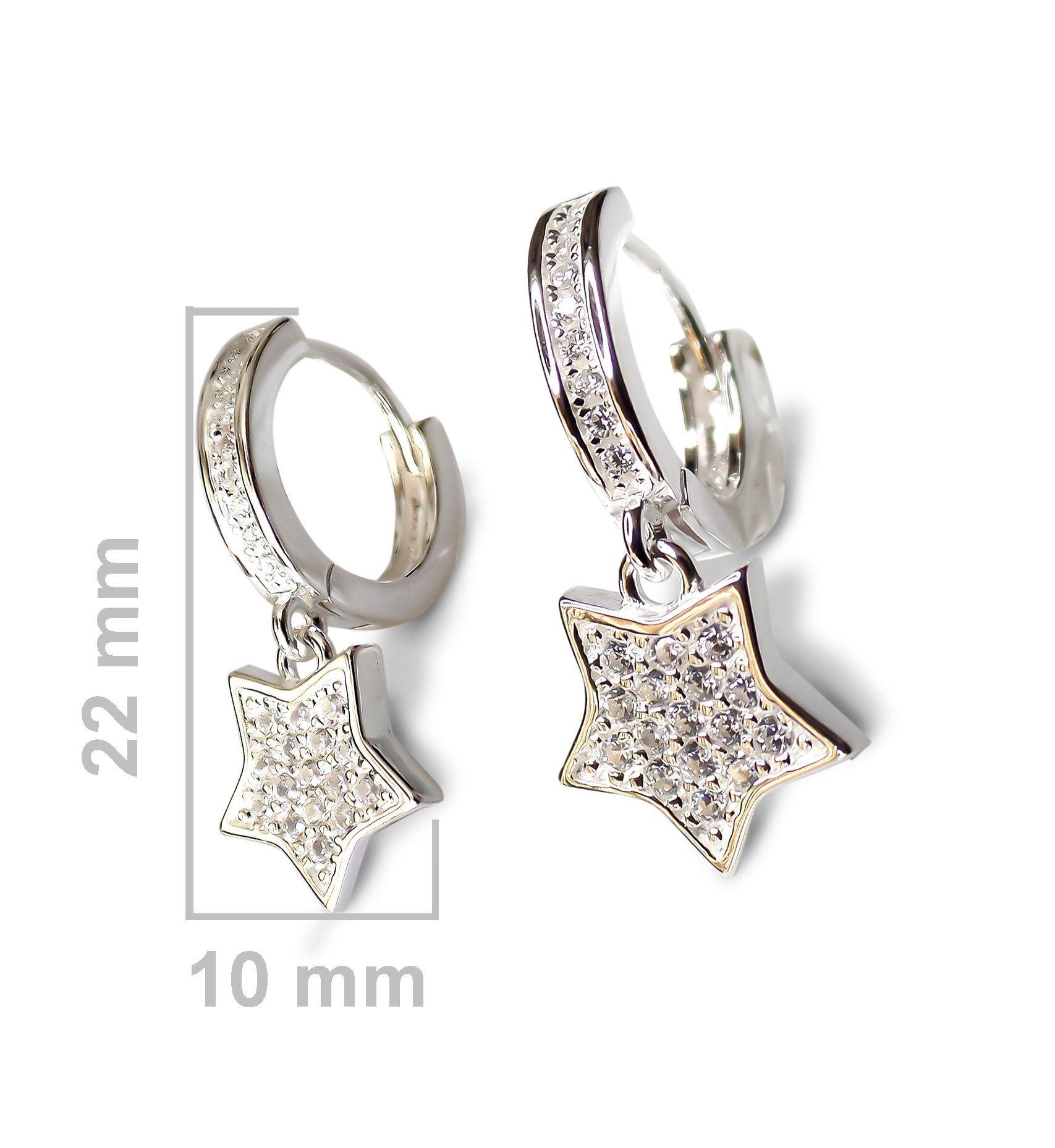 Aros Argolla Estrella Circon Blanco Plata Fina 925-1