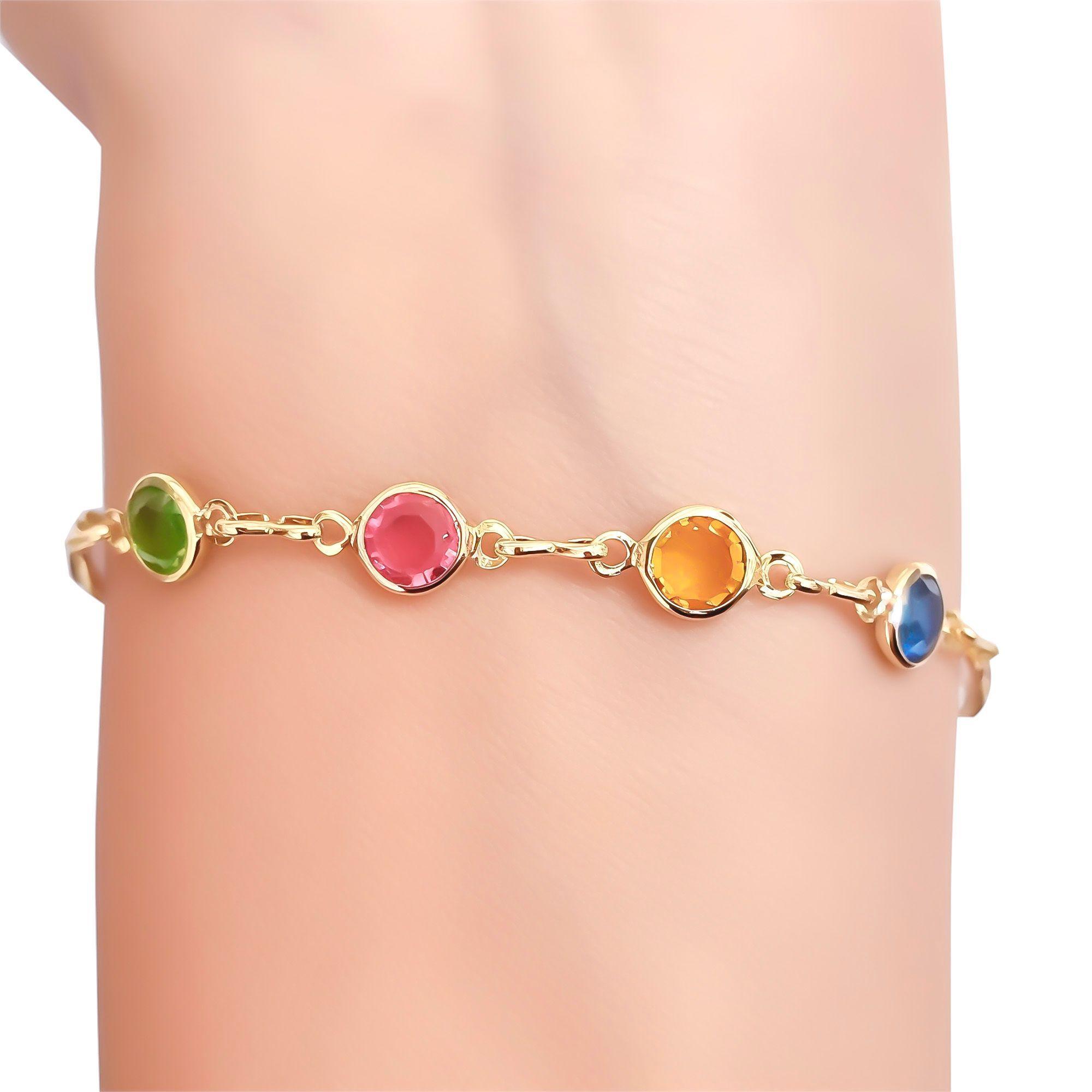 Pulsera 9 Cristales Colores Enchapado Oro 18K-2