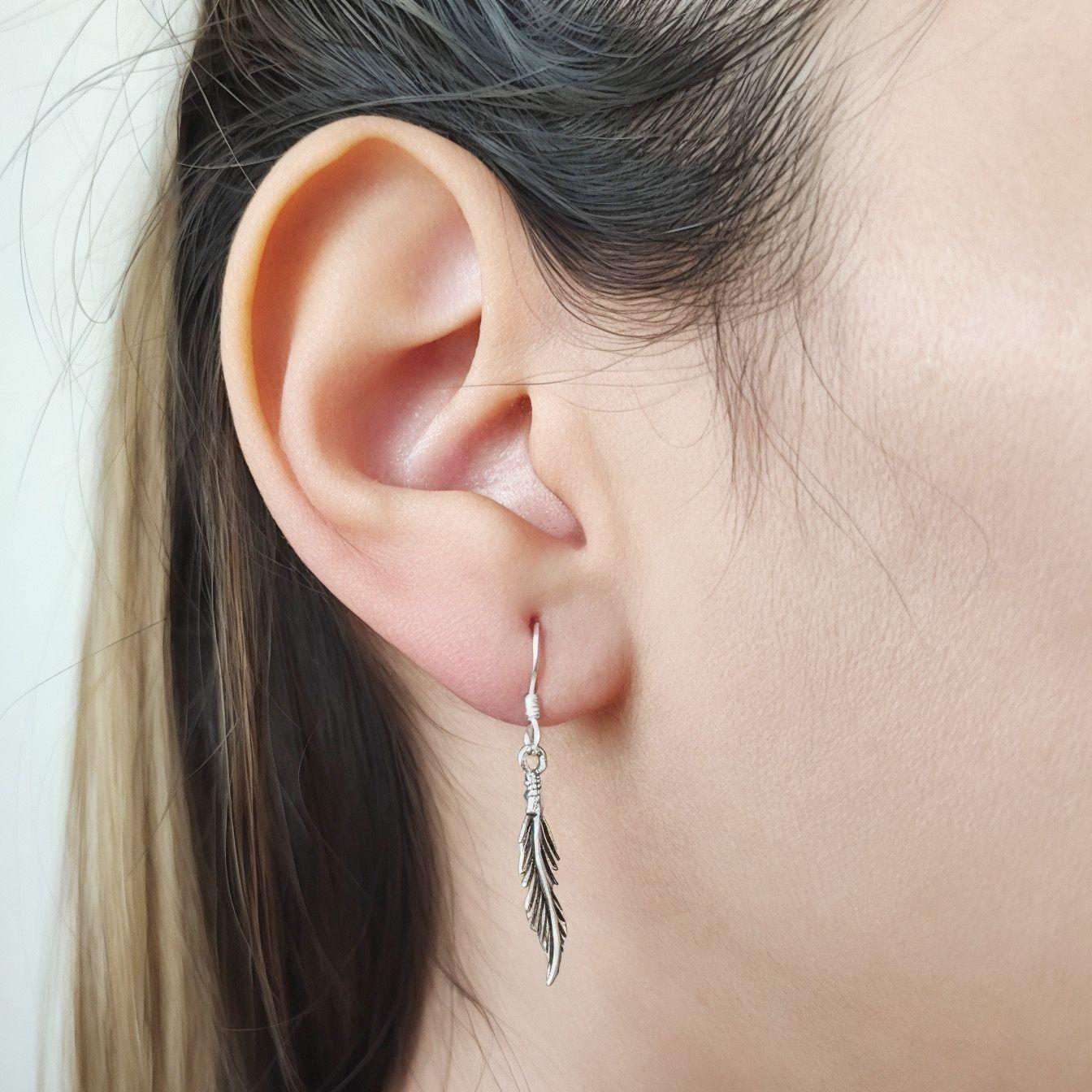 Aros Pluma Colgante Plata Fina 925-3