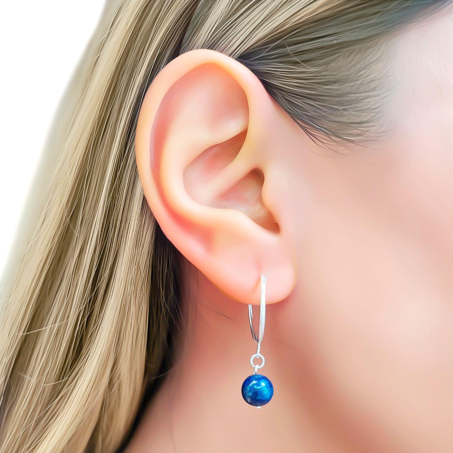 Aros Argolla Bola Lapislázuli Plata Fina 925-2