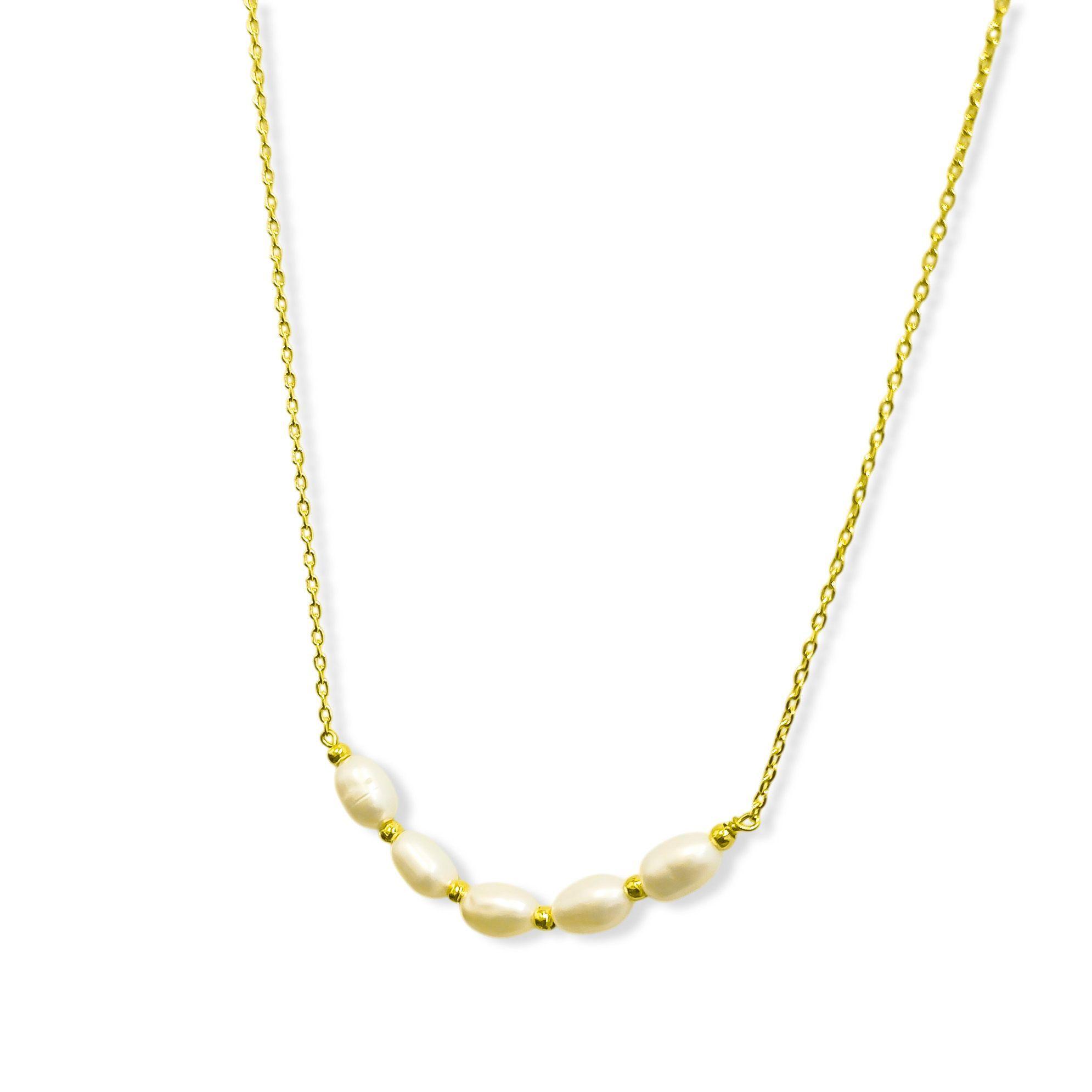 Collar Perla De Río Cadena Eslabón Enchapado Oro 18K-0
