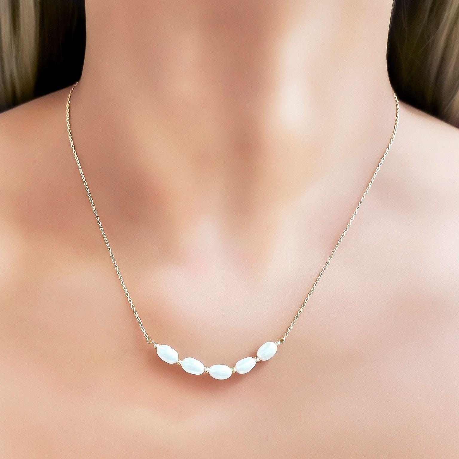 Collar Perla De Río Cadena Eslabón Enchapado Oro 18K-1