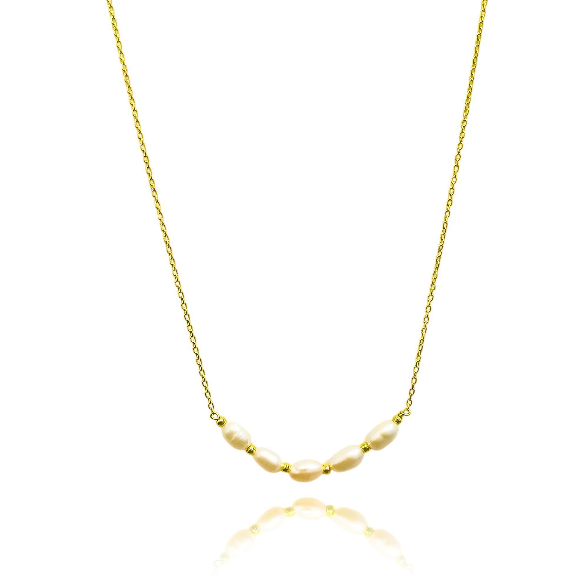 Collar Perla De Río Cadena Eslabón Enchapado Oro 18K-2