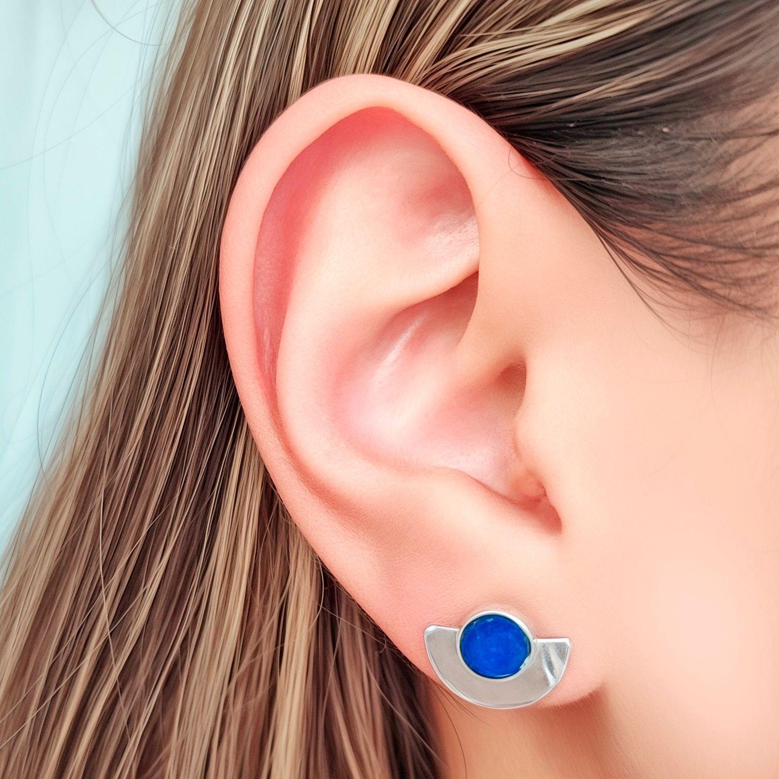 Aros Círculo Colgante Lapislázuli Plata Fina 950-2