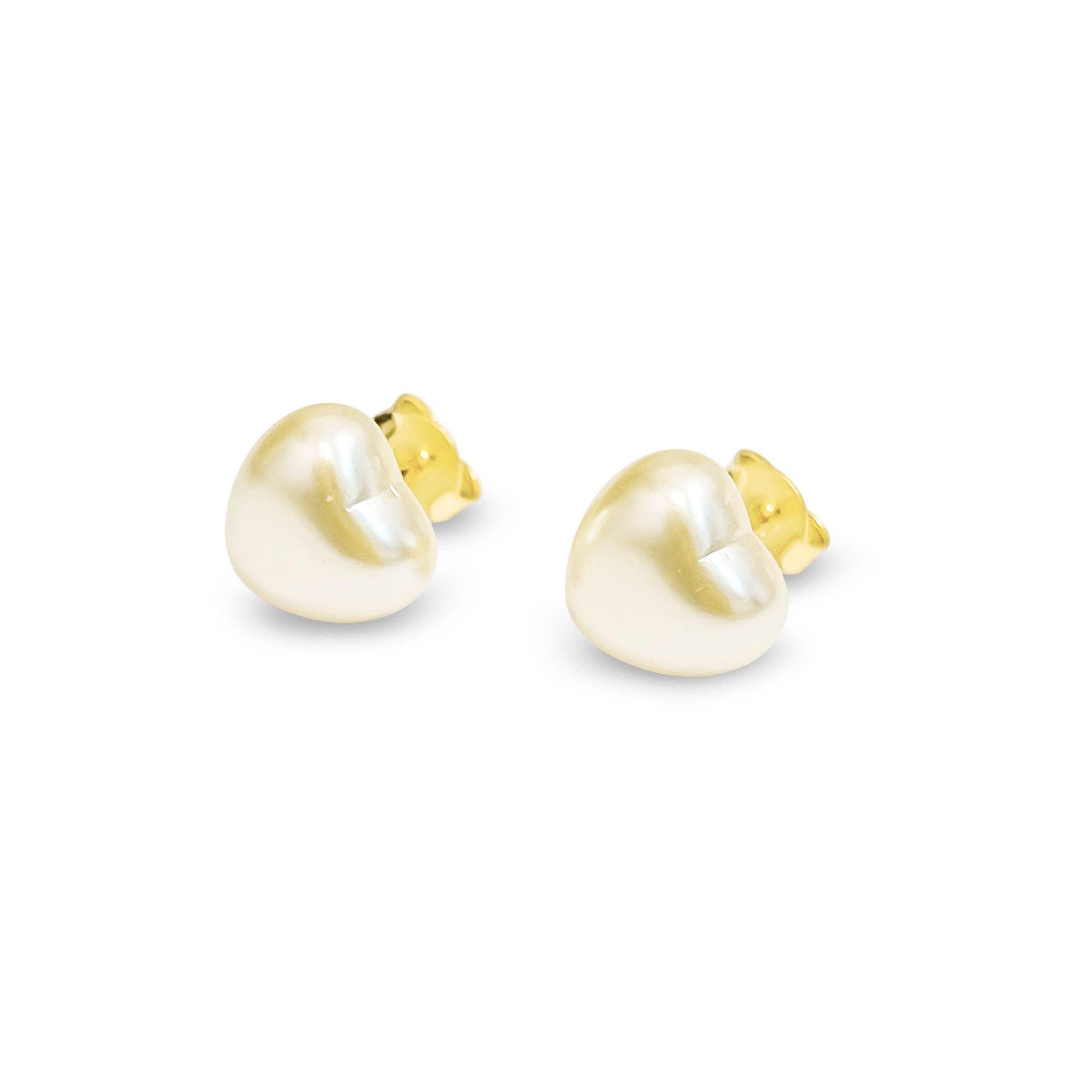 Aros Corazón Perla Sintética 10mm Enchapado Oro 18K-2