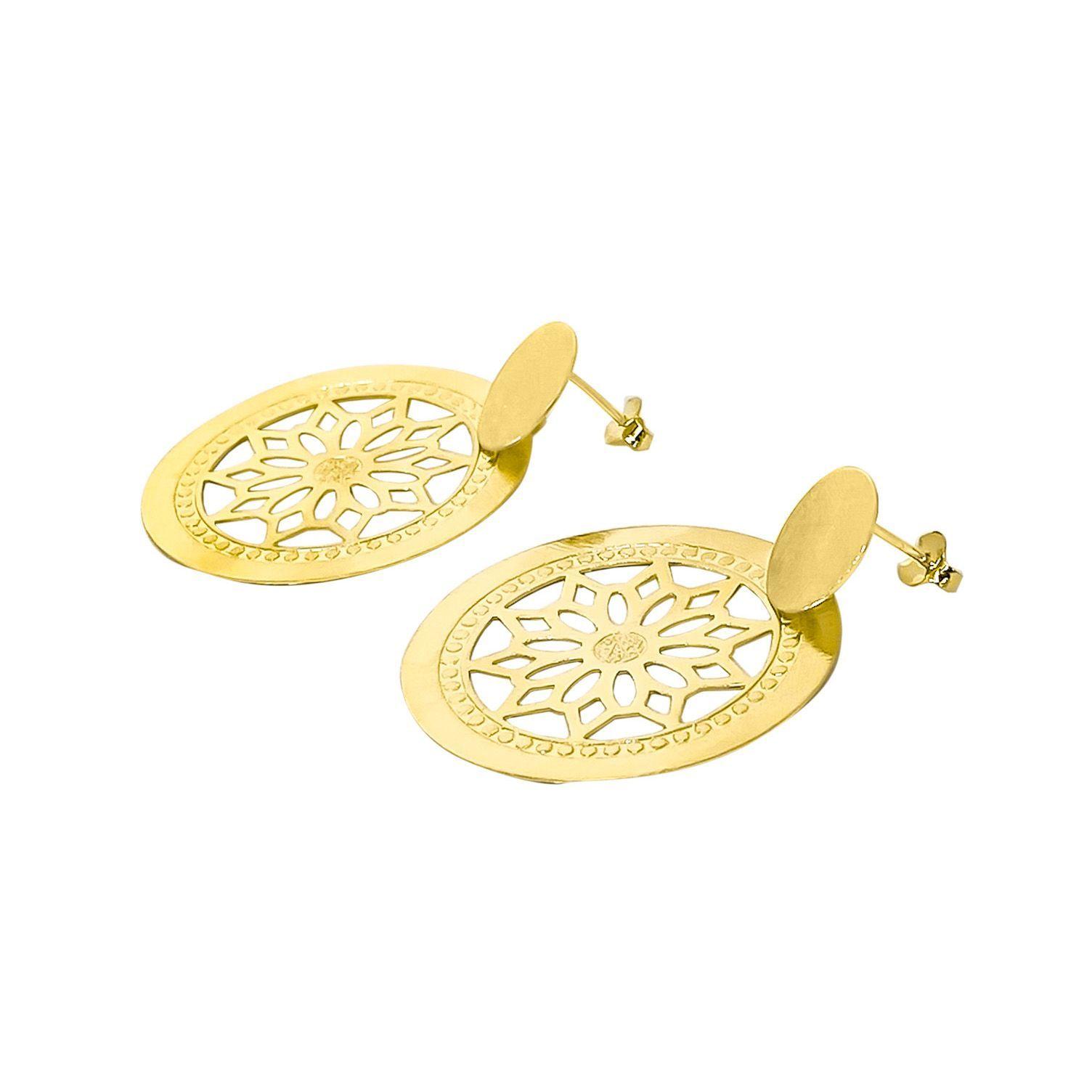 Aros Redondos Flor Calada Enchapado Oro 18KA-1