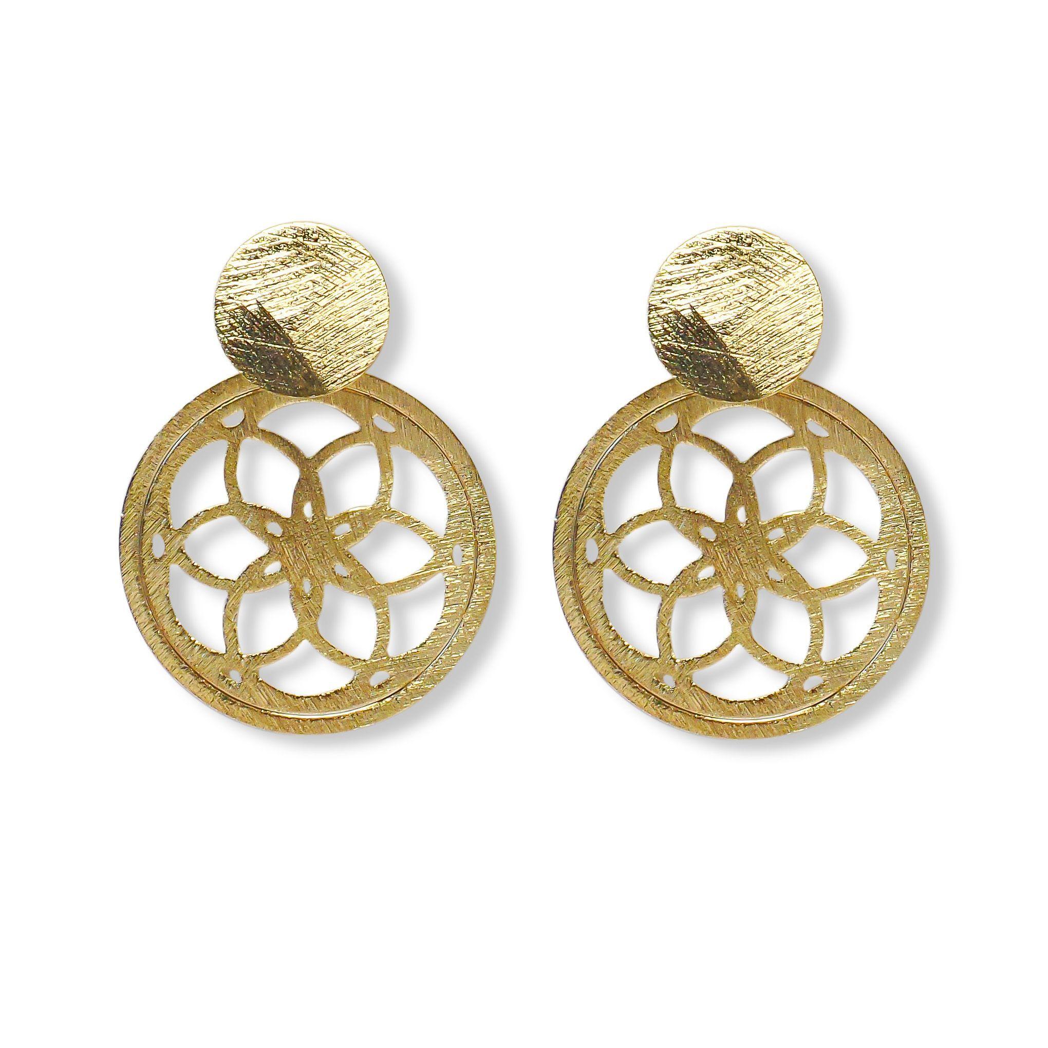 Aros Sara Flor Vida Satinado Enchapado Oro 18K-0