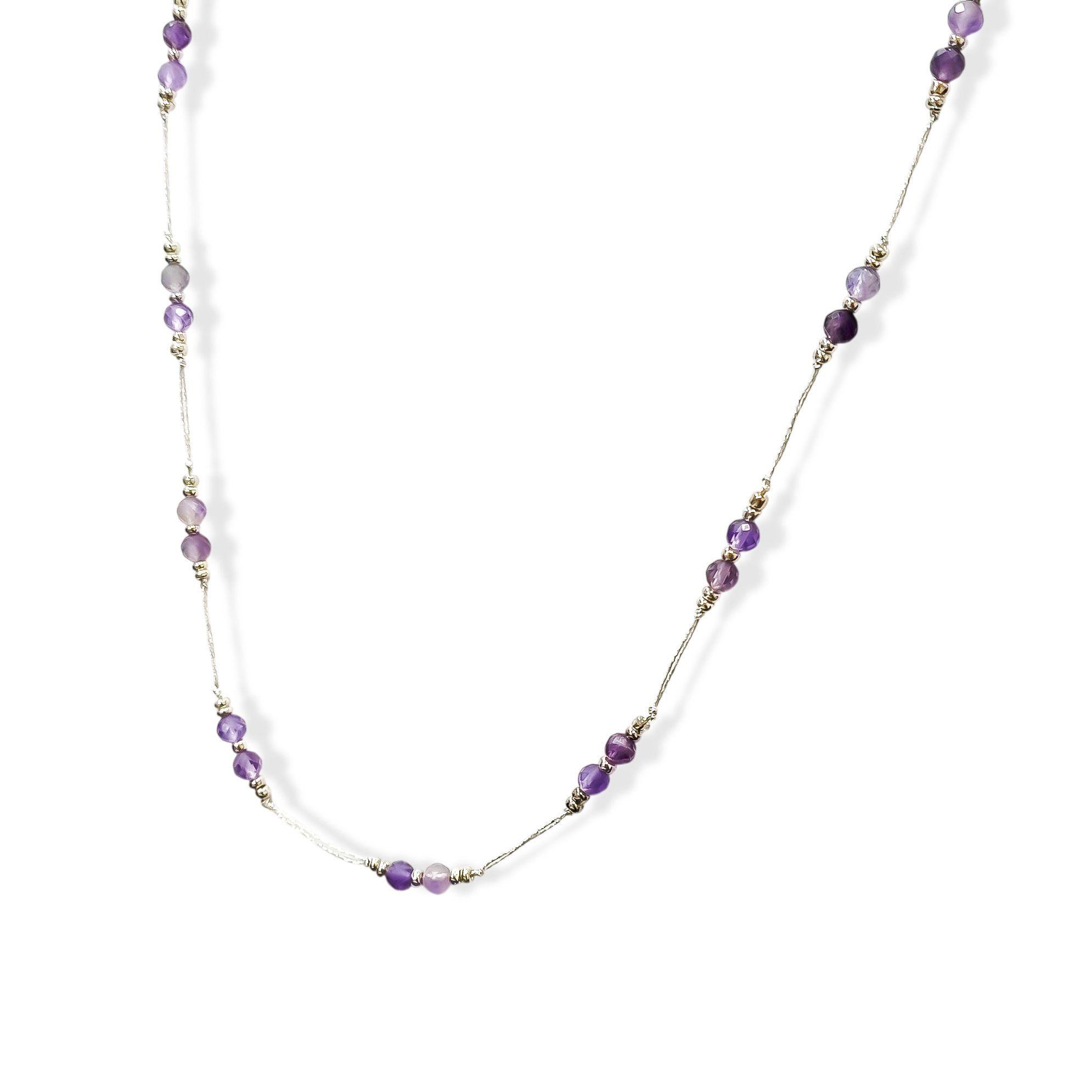 Collar Amatista Facetada 4mm Hilos Plata Fina 925-0