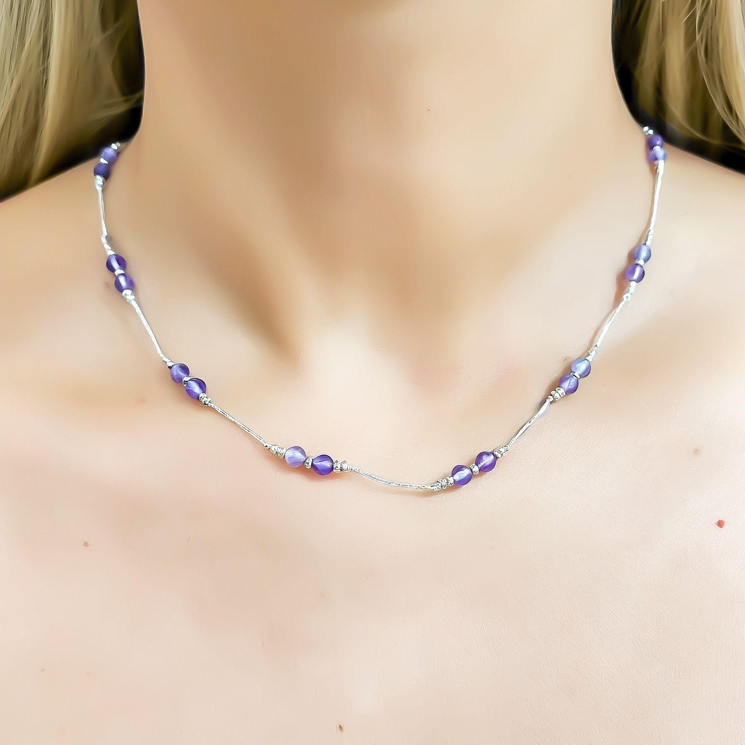 Collar Amatista Facetada 4mm Hilos Plata Fina 925-2