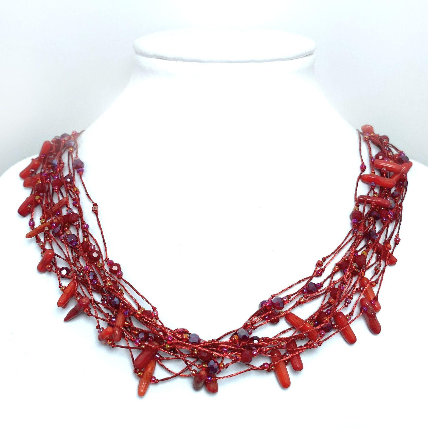 Collar Coral Cristal Hilo Seda Rojo-0
