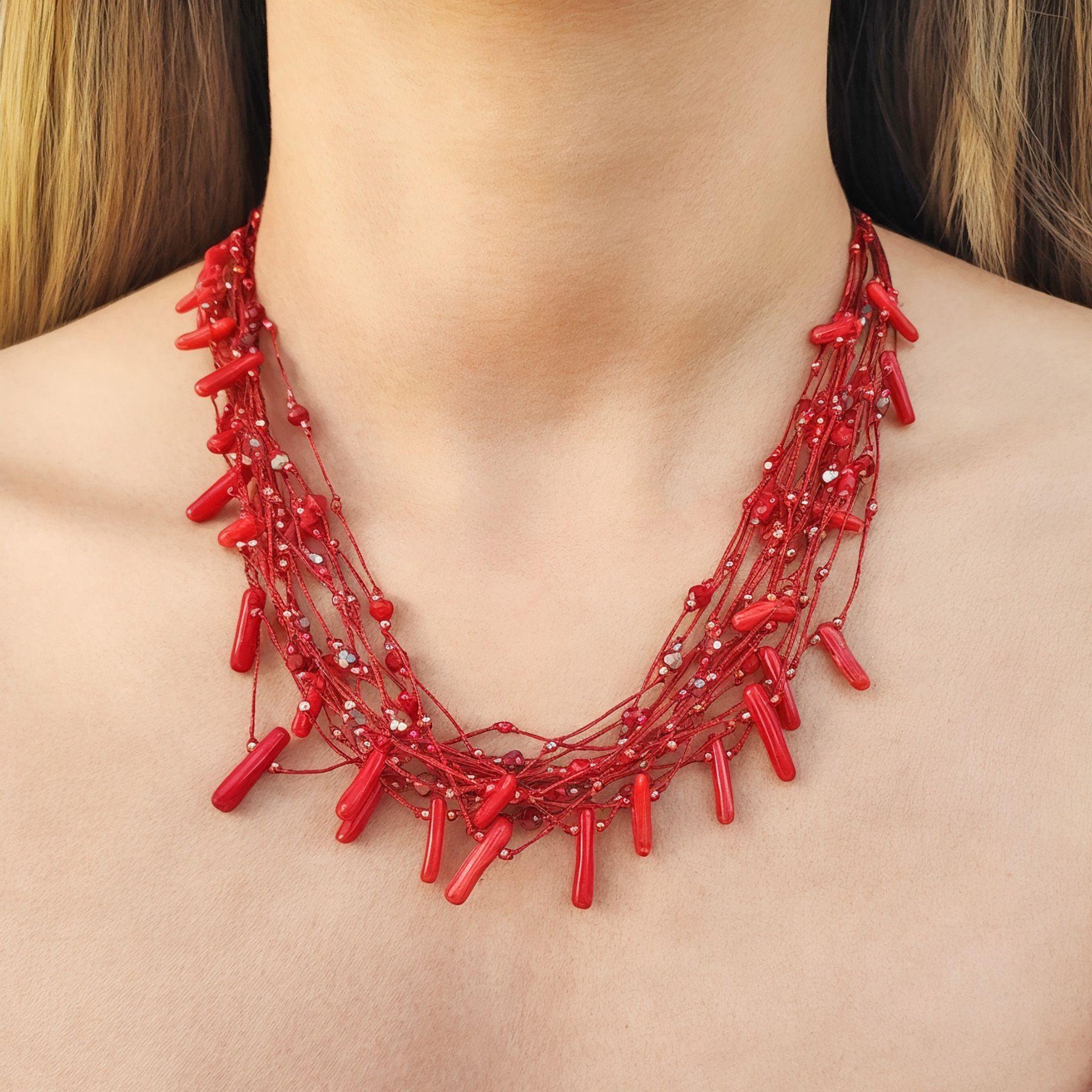 Collar Coral Cristal Hilo Seda Rojo-2