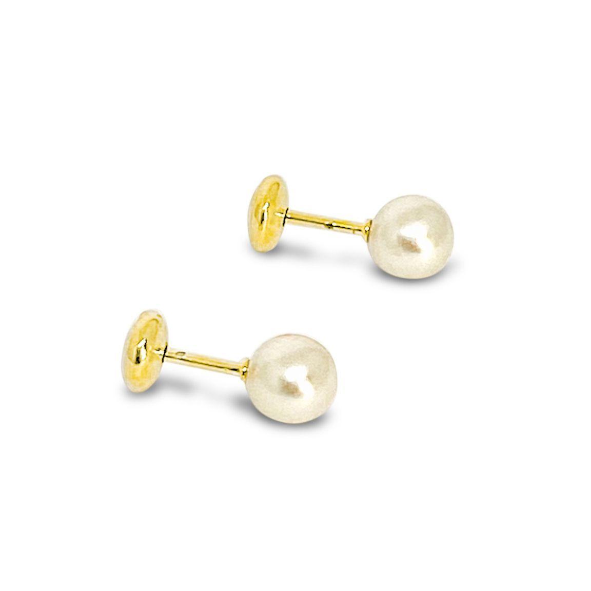 Aros Perla Sintética Niña 5mm Enchapado Oro 18K-1