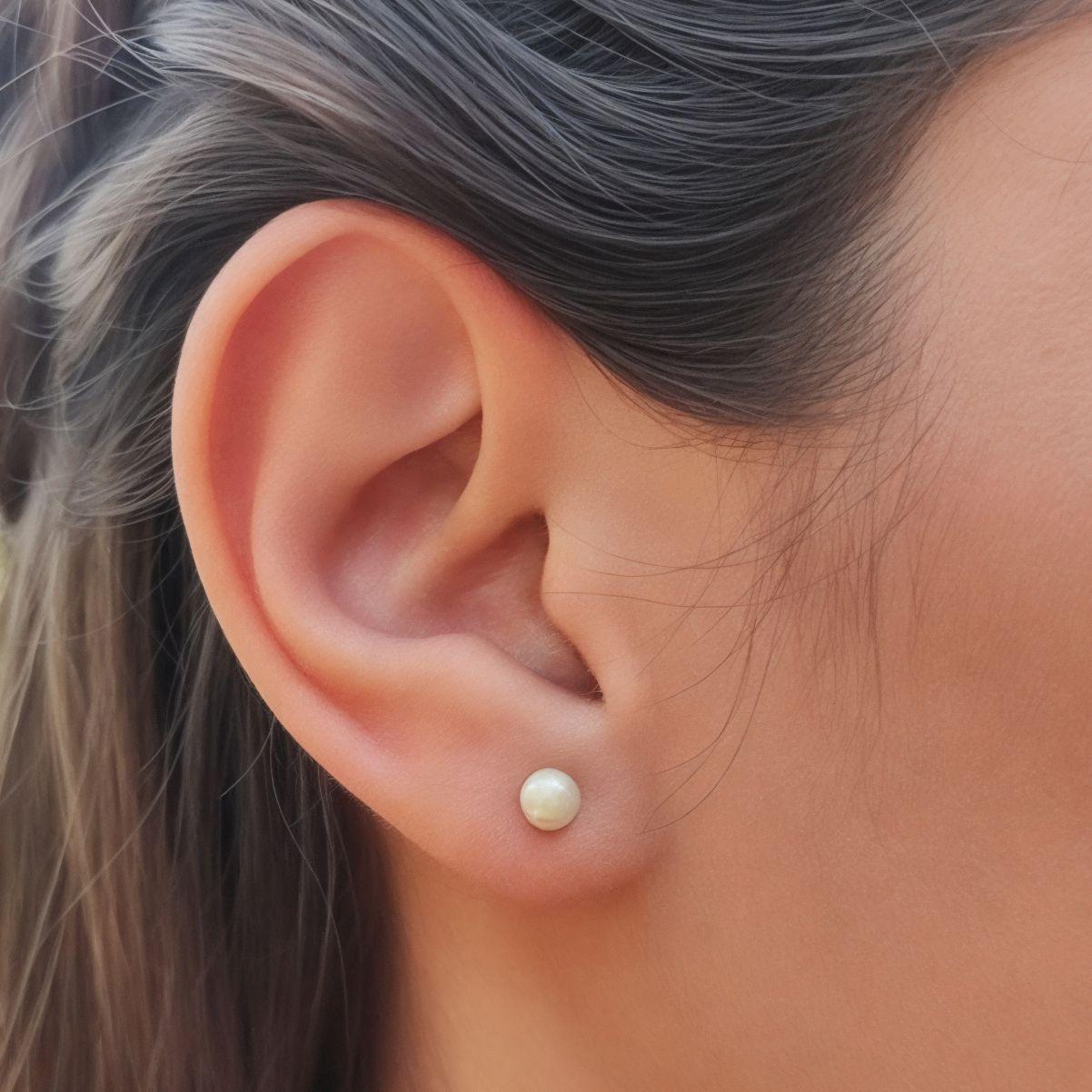 Aros Perla Sintética Niña 5mm Enchapado Oro 18K-3