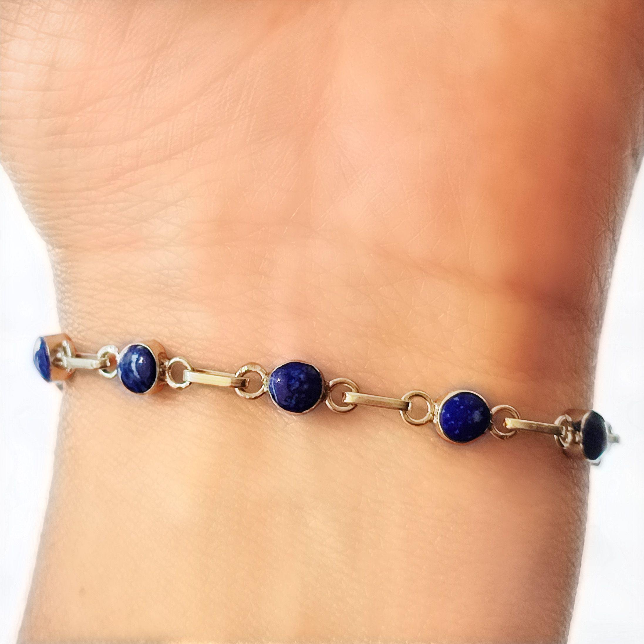 Pulsera Mini Círculo Lapislázuli Plata Fina 925-2
