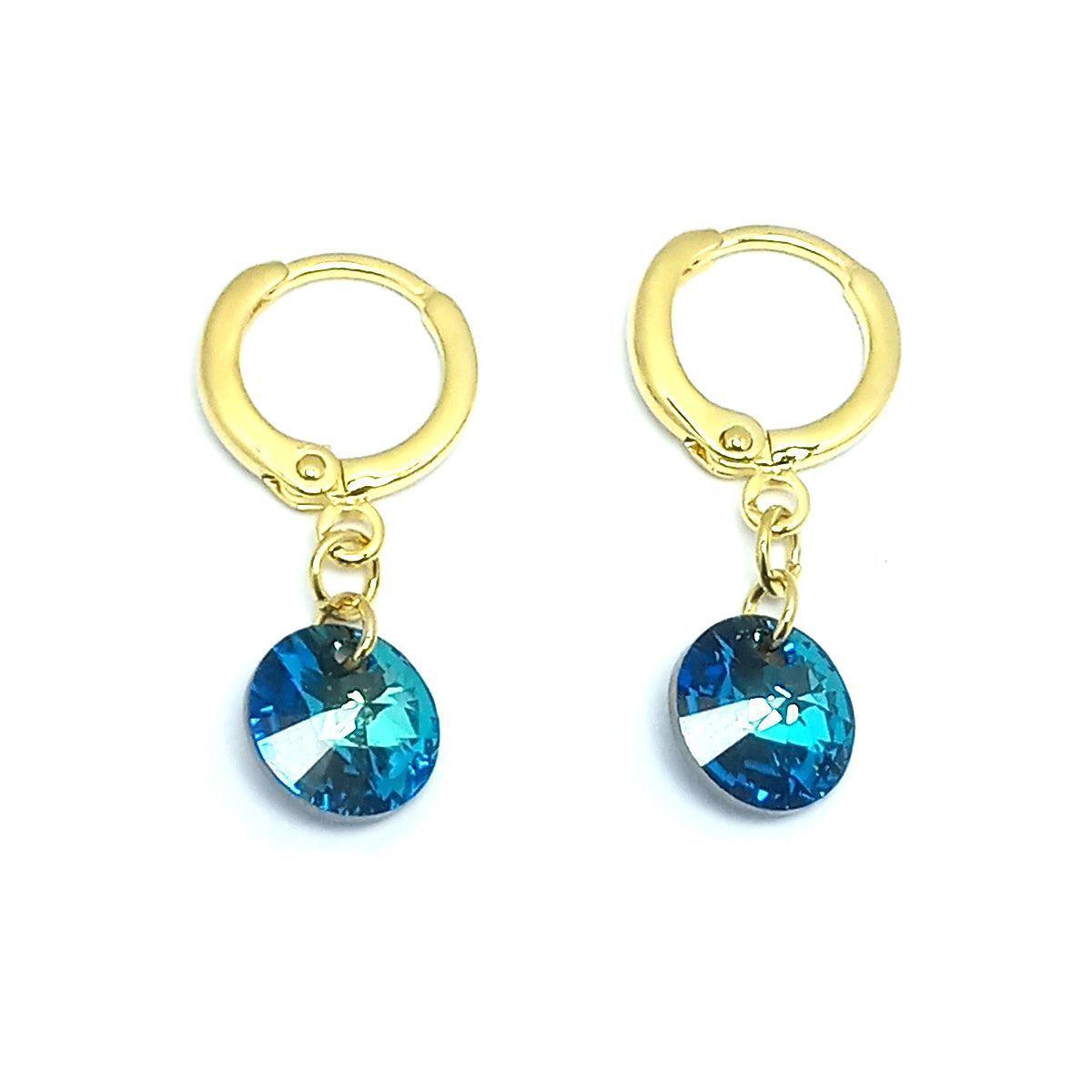 Aros Argolla Cristal Azul Colgante Enchapado Oro 18K-2