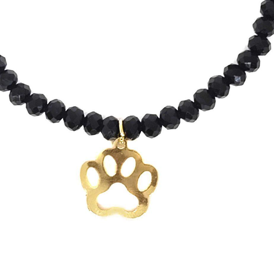 Pulsera Elásticada Cristales Negro Huella Perro Enchapado Oro 18K-2