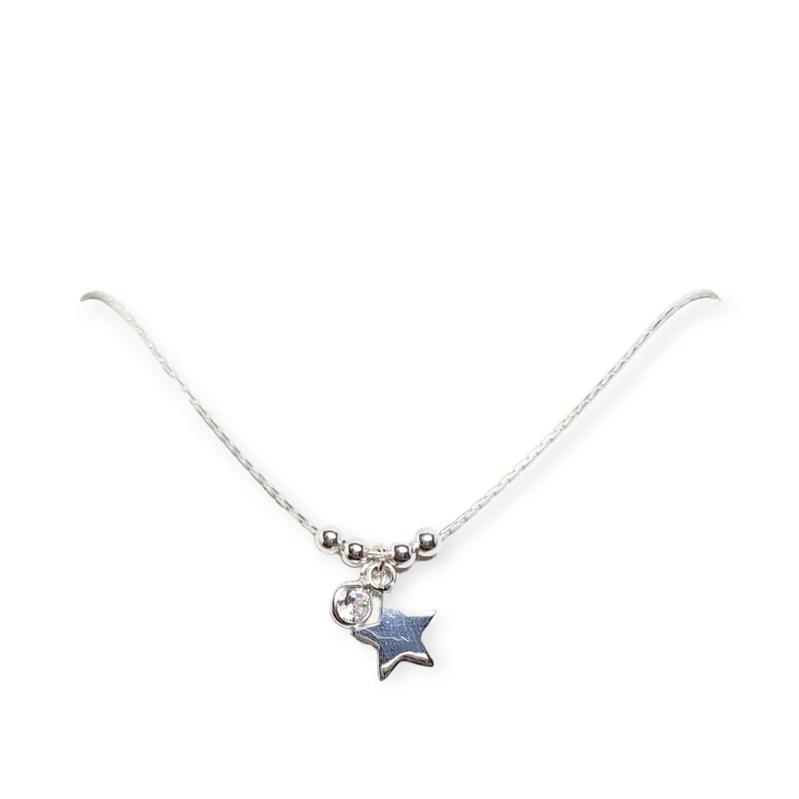 Collar Choker Estrella Bolas Circón Plata Fina 925-0