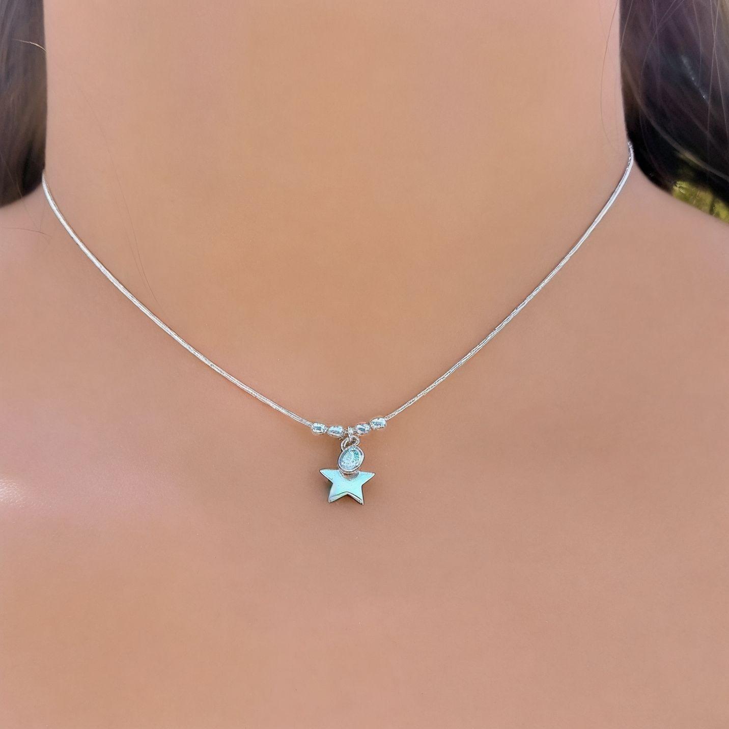Collar Choker Estrella Bolas Circón Plata Fina 925-2